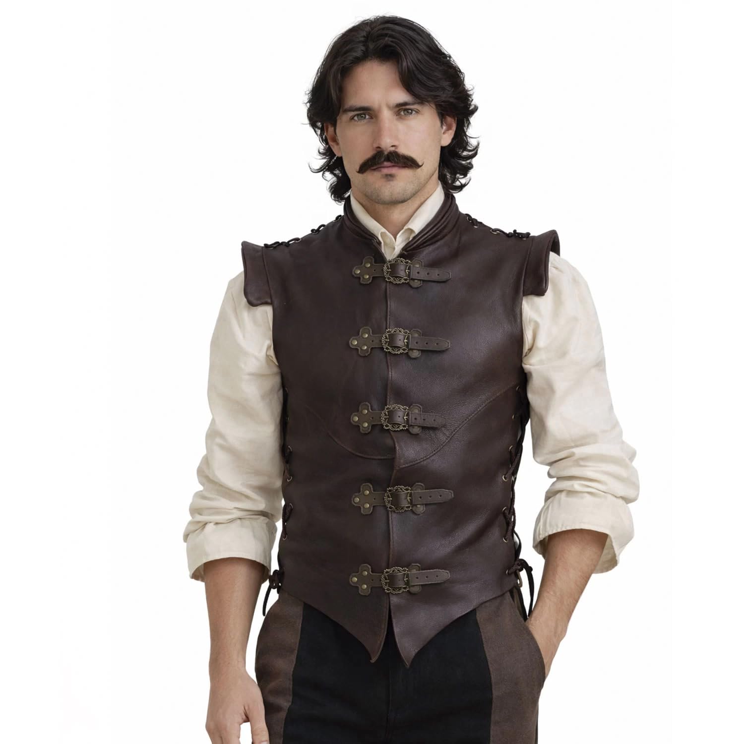 RAWBLADE Diego Black Medieval Leather Jerkin for Men, Leather Tunic & Armor Vest, Renaissance Pirate Costume for Ren Faire โ image 1