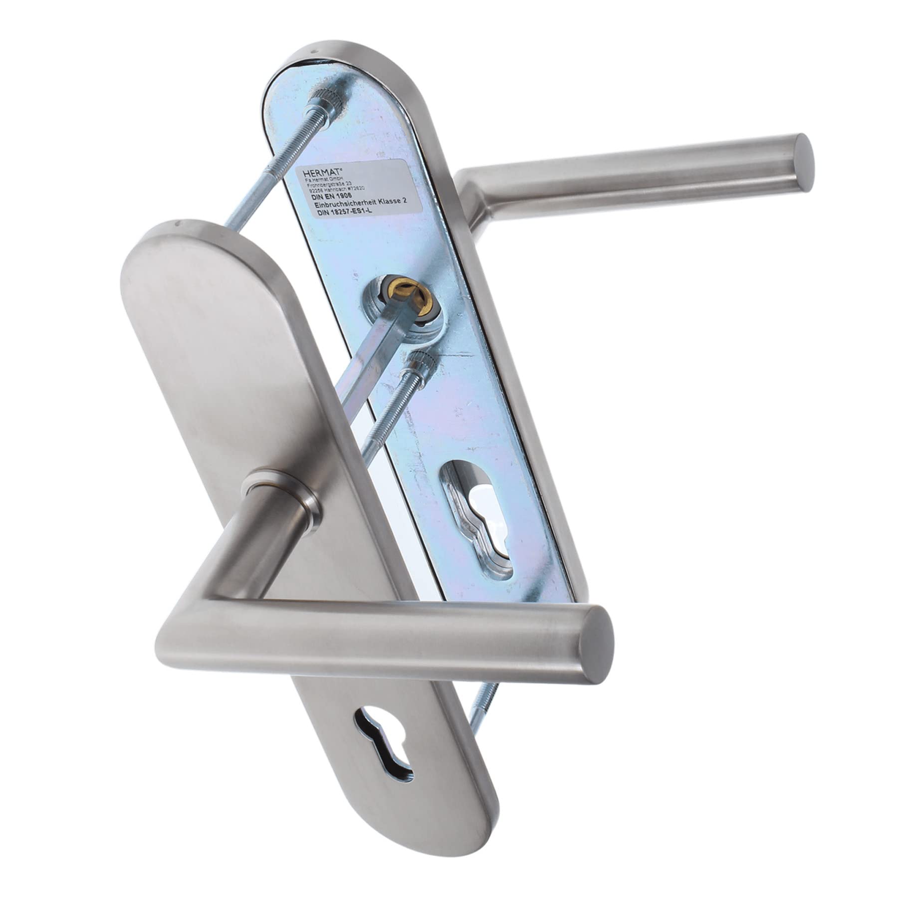 ToniTec Haustür Schutz-Drückergarnitur Edelstahl Entfernung 92 mm L-Form ohne Zylinderabdeckung für Türstärke 64-83 mm