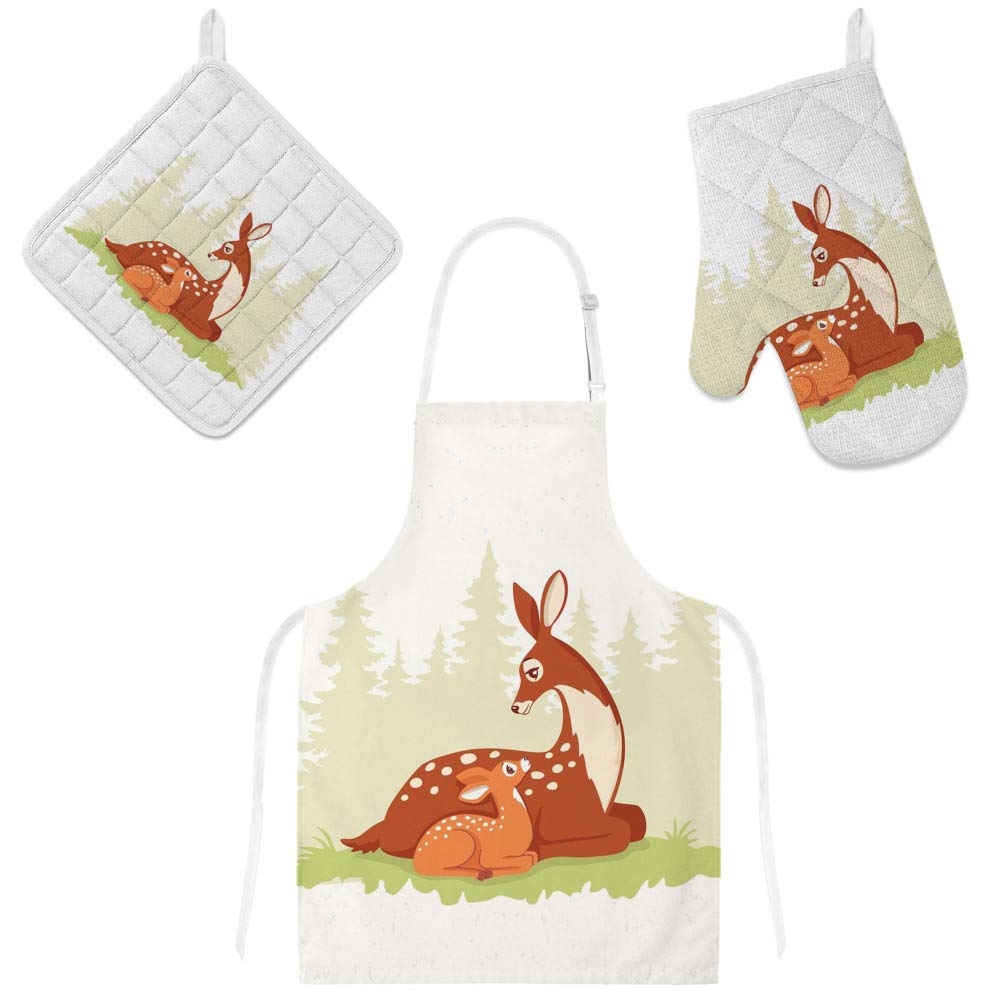 Tablier de cuisine et gants de four isolants lot de 3 pièces pour cuisson