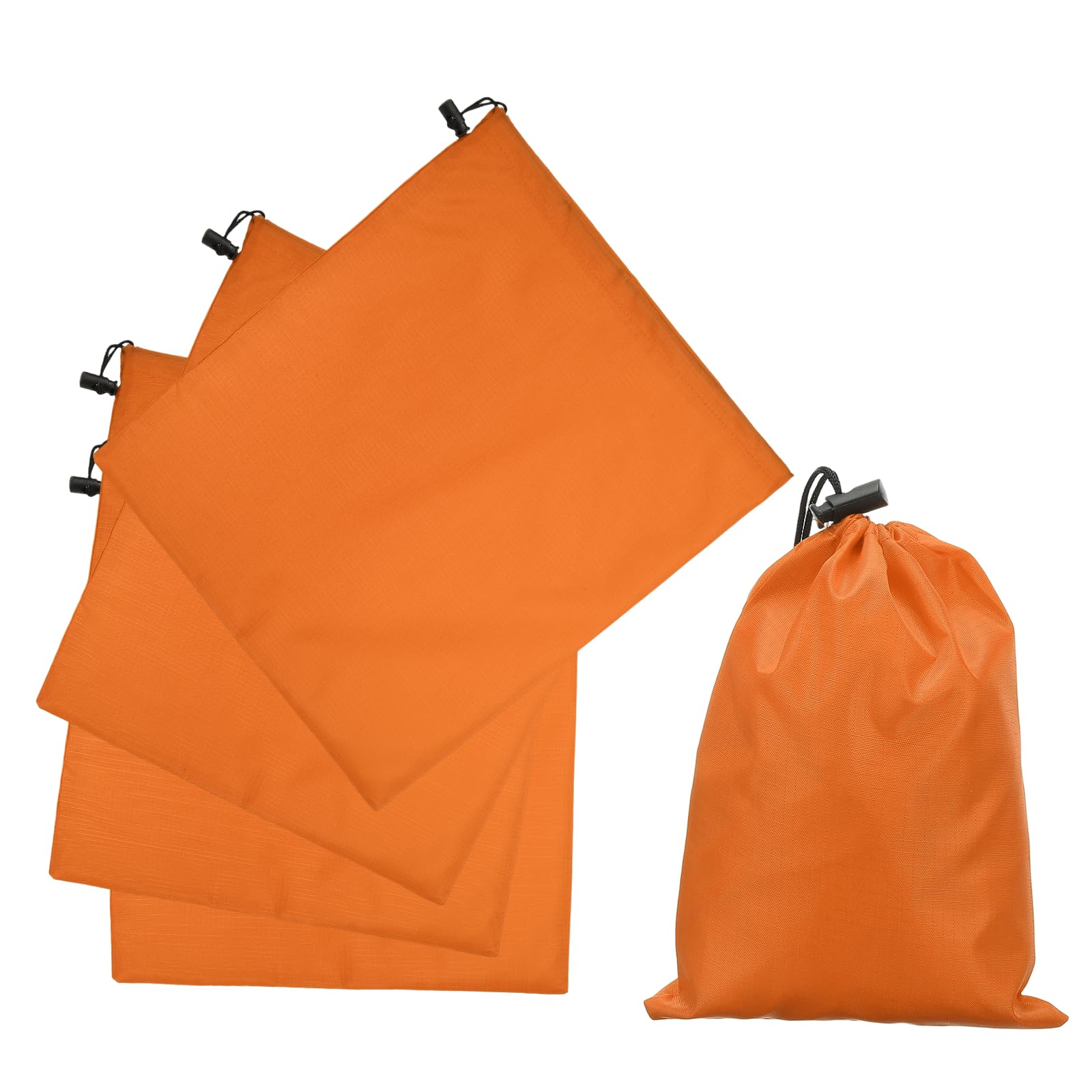 sourcing map 5Pcs 210D Polyester Drawstring Bag with Toggle, 14 x 16 Inch Waterproof Travel Storage Bag Foldable Stuff Sack Cinch Sack for Gym Travel Clothes Organizer, Orange
