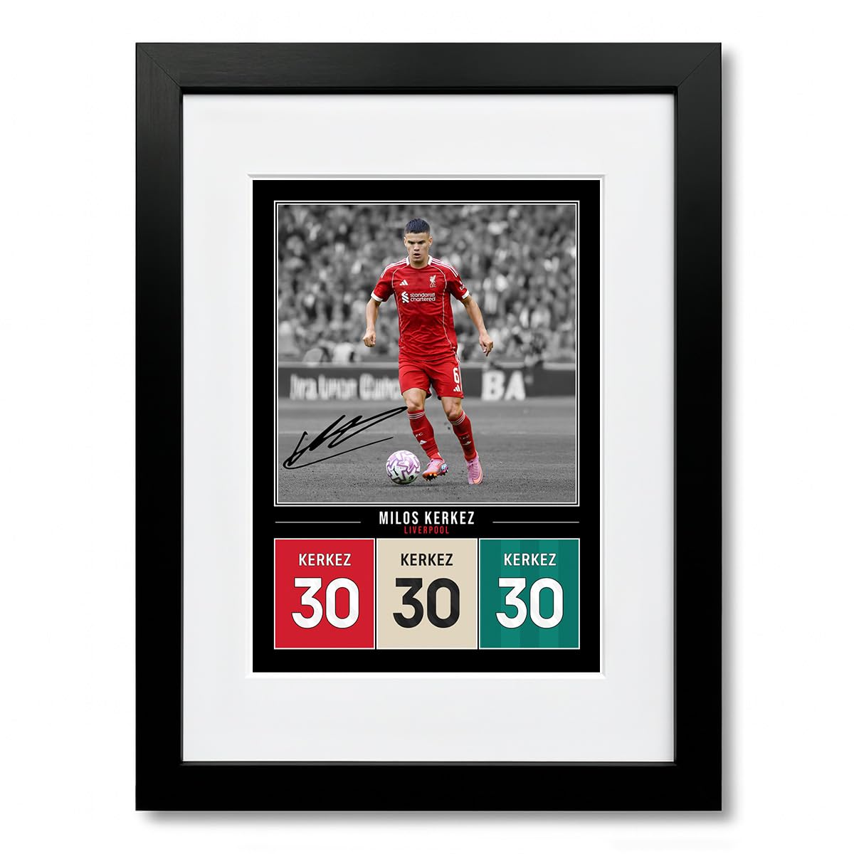 Mounted Gifts Trading A4 Framed & Mounted Black Milos Kerkez Liverpool Signed Photo Poster Print Picture Display Framed Autograph Memorabilia For Football Fans Gift Hungary (A4 Framed & Mounted Black)