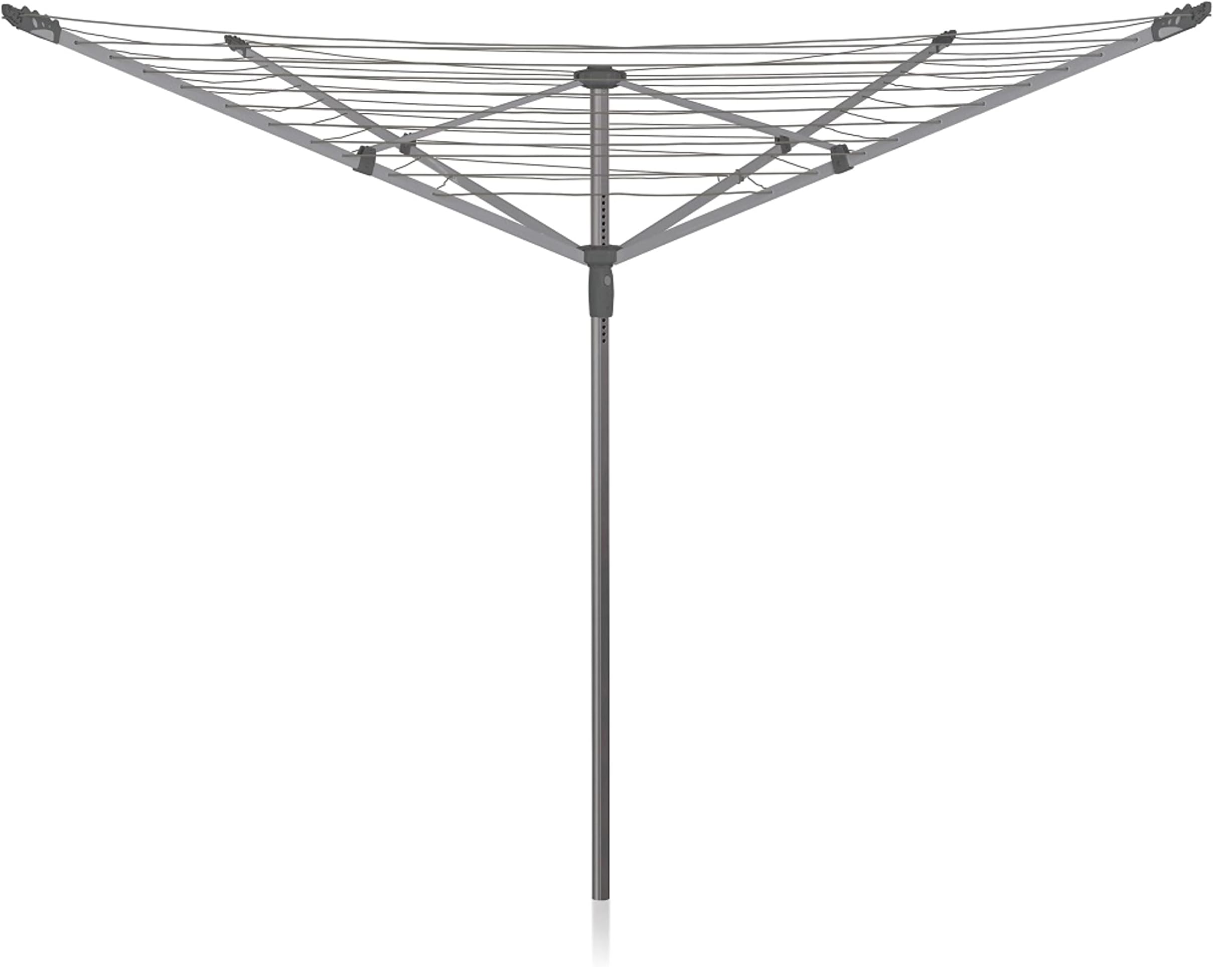 50m 4 Arm Rotary Washing Line (Grey) Multiple Tension Height Adjustment, Folding Outdoor Rotating Clothes Dryer & Ground Spike MOB, Metallic