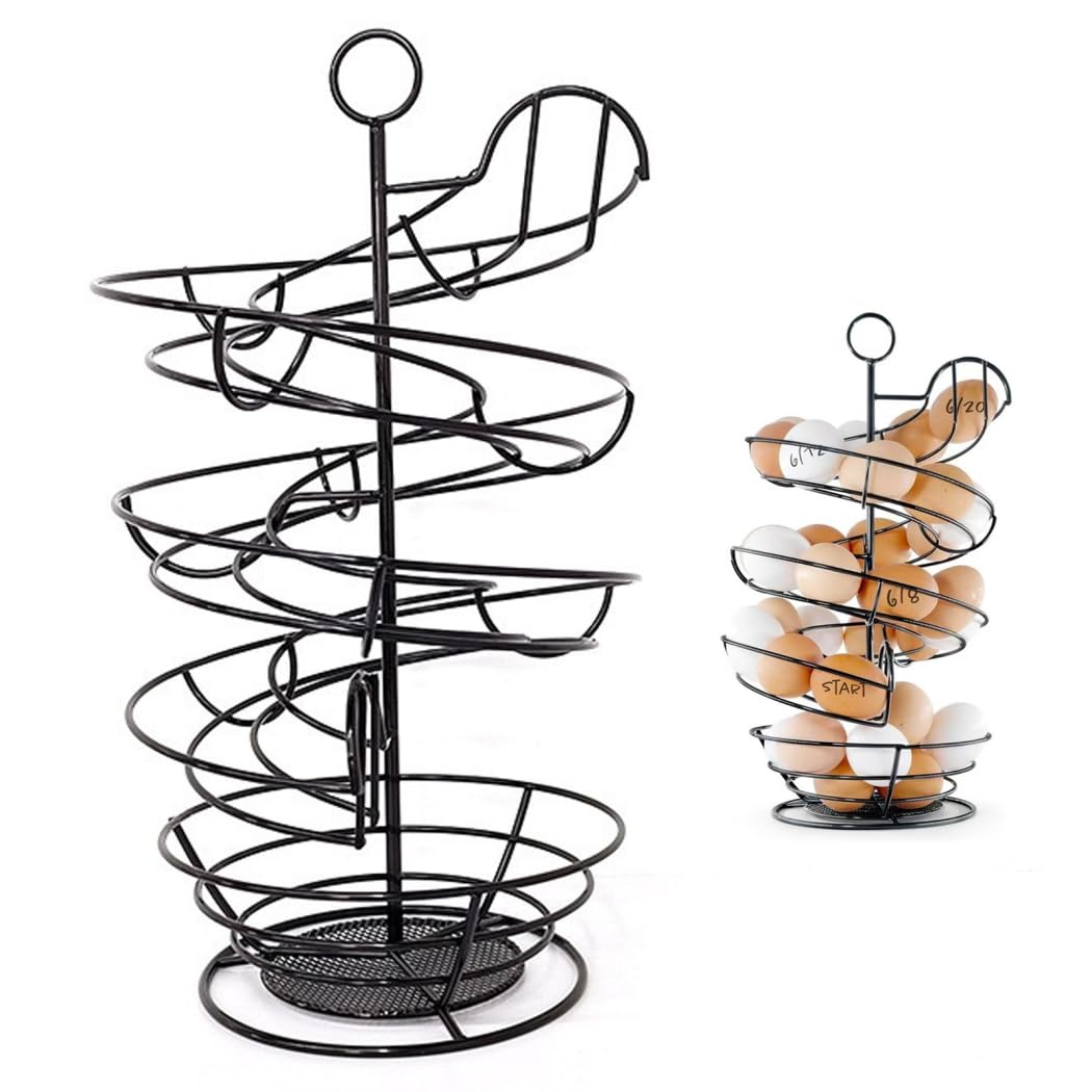 Spiral Egg Holder Countertop, Metal Egg Skelter Rack Compact Fresh Dispenser Countertop Organizer for Kitchen, Homeused