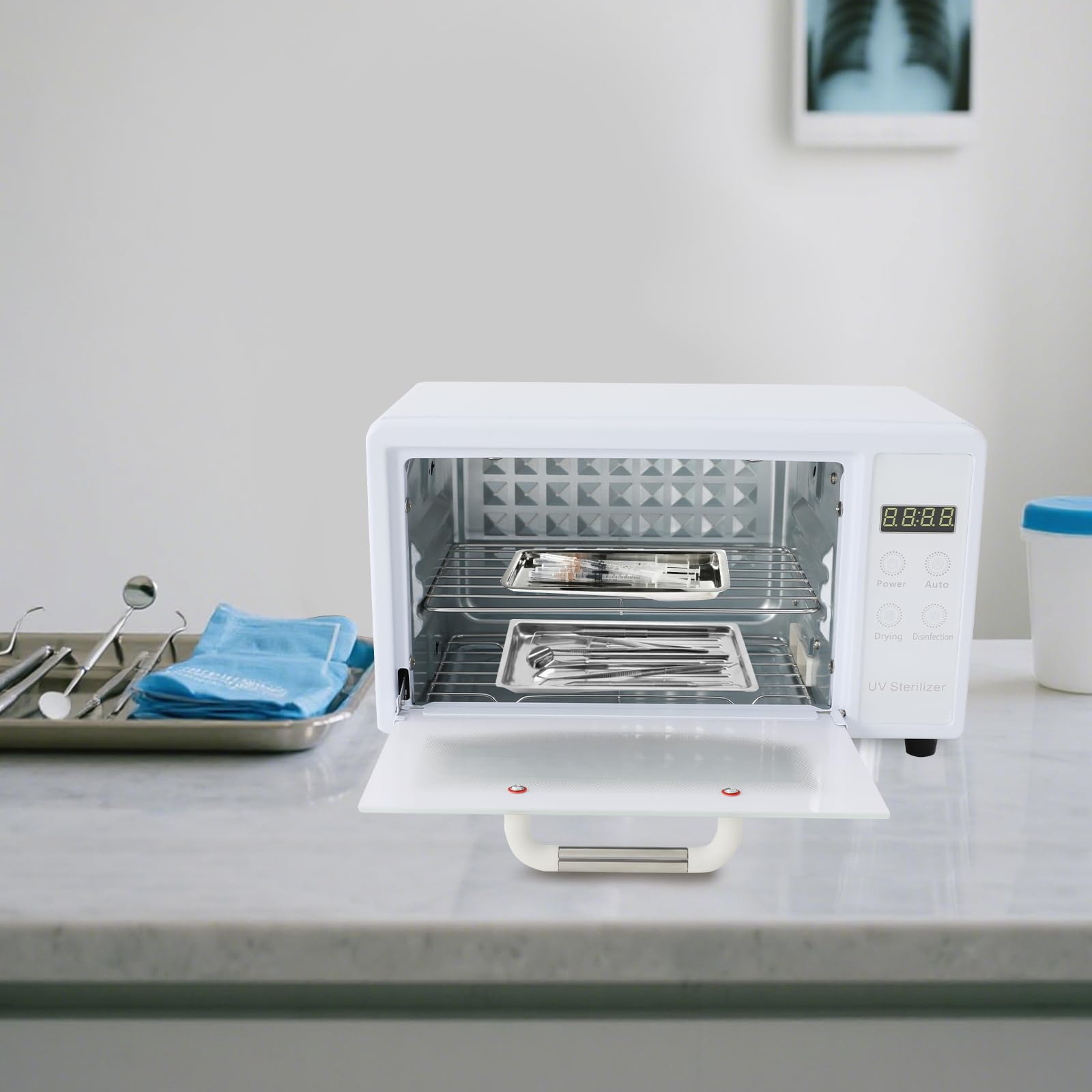 Armario desinfectante UV de 10 L de acero inoxidable y vidrio templado, dispositivo de esterilización UV, máquina de limpieza con ajuste de temporizador, esterilizador de aire caliente múltiple para
