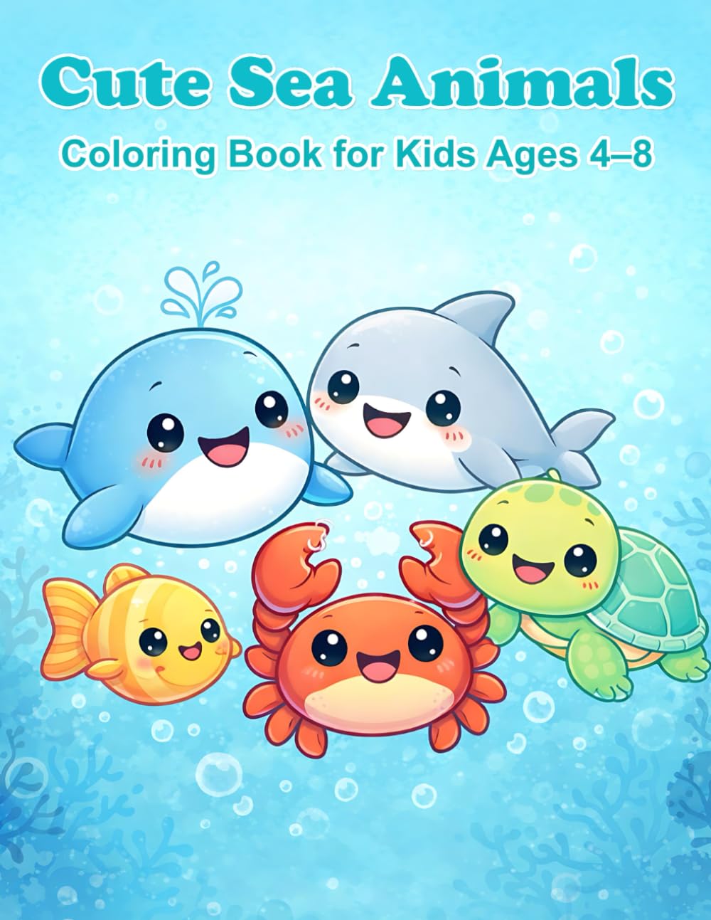 Cute Sea Animals Coloring Book: 80+ Big Bold Pages • One-Sided Coloring • Cute Ocean Animals for Kids Ages 4–8