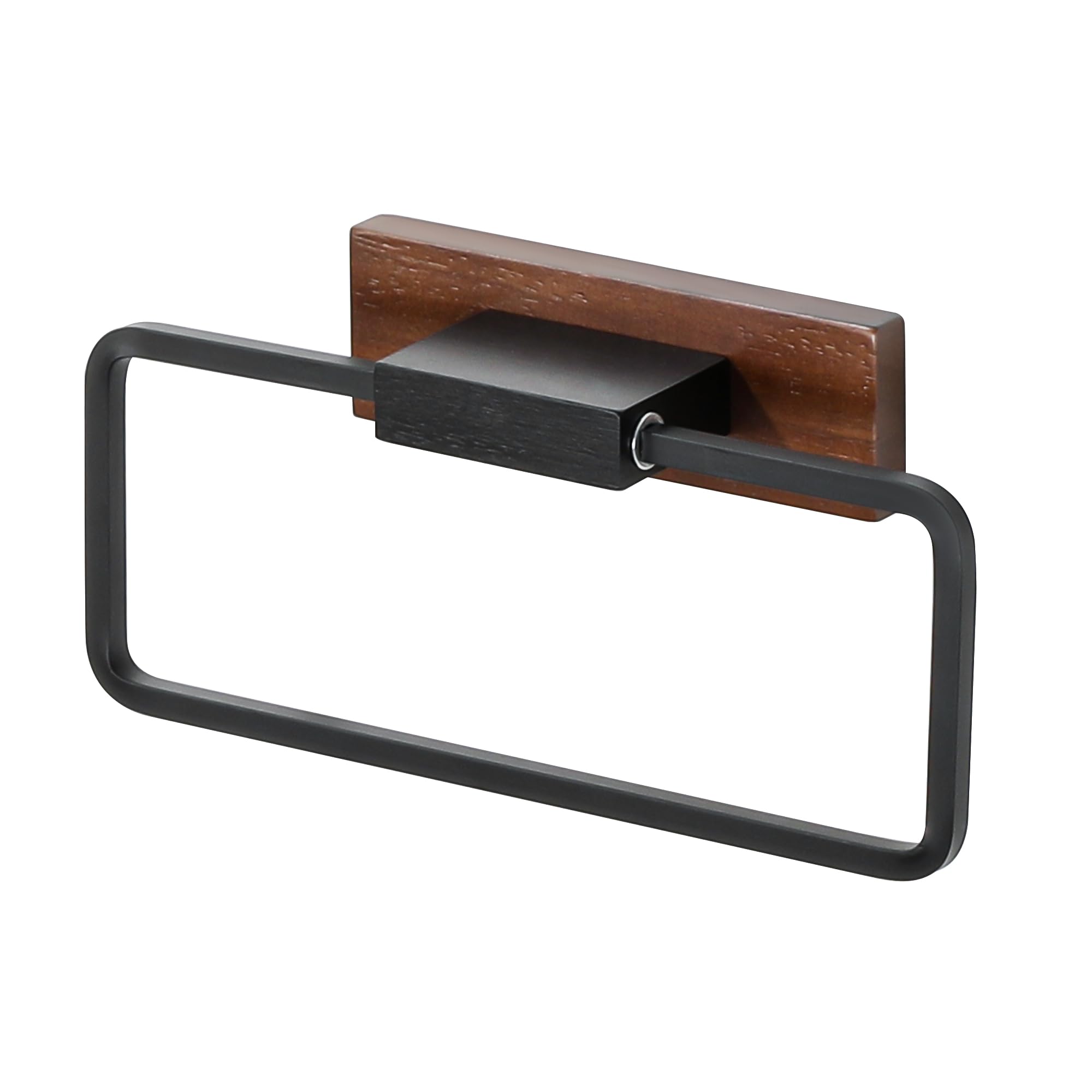 SAYAYO Toallero sin Taladro 25CM, Toallero Adhesivo Baño de Madera Maciza y Aluminio, Toallero Negro para Baño y Cocina, Giro de 180°