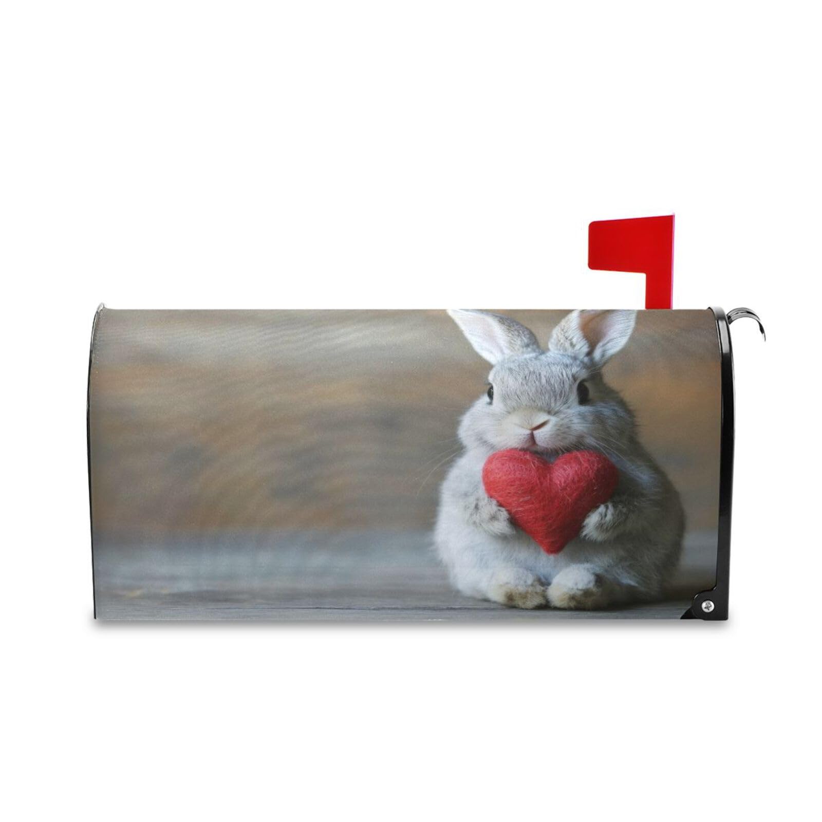 Bulletgxll Valentine Rabbit Mailbox Cover Magnetic Oversize 25.4X20.8 Inch Post Letter Box Cover Wraps for Garden Yard Home Decor
