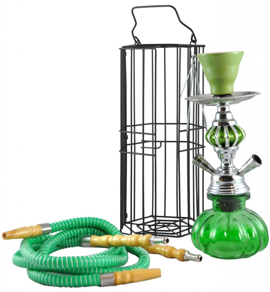 2 Hose Portable Pumpkin Hookah with Cage - 11-Inch - Green