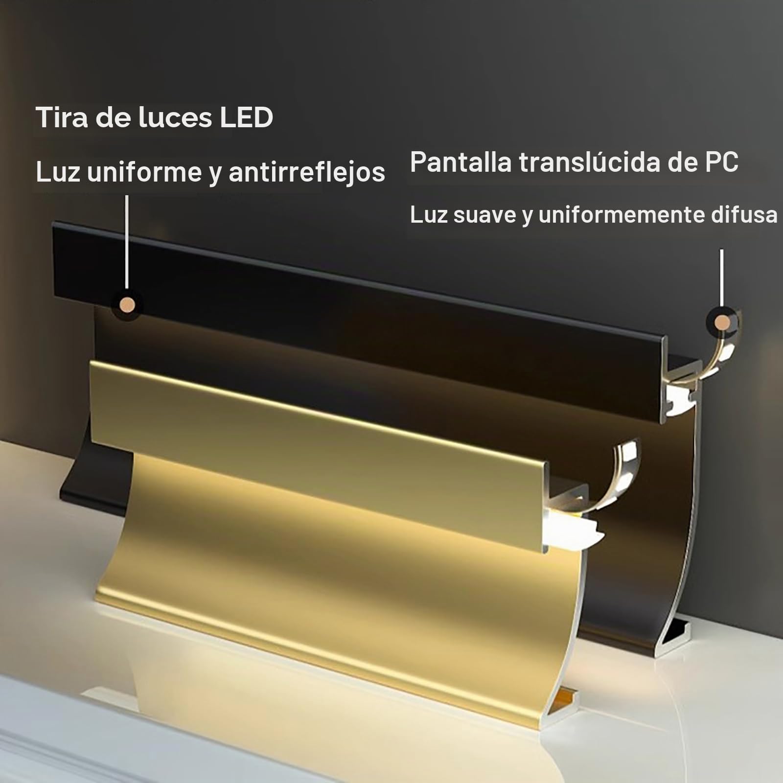 Zócalo de Perfil de Aluminio LED, Tira Decorativa con Ranuras, moldura de zócalo con iluminación integrada, Base de Pared con iluminación LED de Canal para Pasillo y Escalera Black 4cm