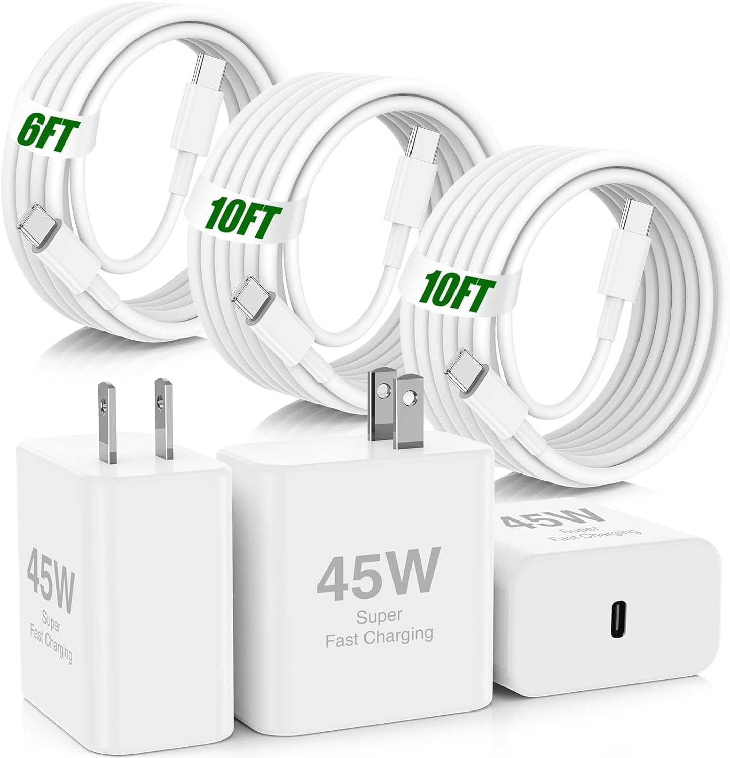 45W iPhone 17 16 Pro Max Charger Fast Charging 3Pack USB C Fast Charger Block with Long 10