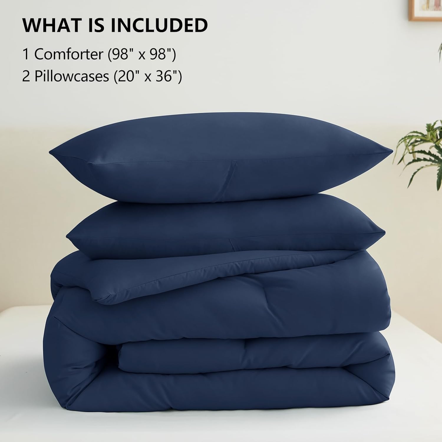 CozyLux Oversized Queen Comforter Set Navy Blue, 3 Pieces 98x98 Solid Breathable Quilted Style Bedding Sets All Season, Luxury Soft Down Alternative Comforter Bed Set (1 Comforter & 2 Pillowcases) - Image 6