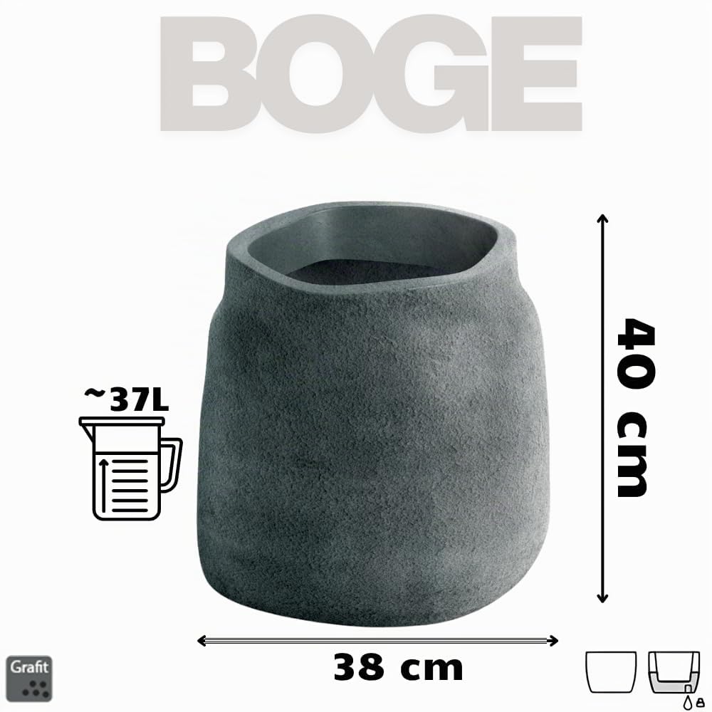 Blumentopf 40 cm Graphit | Übertopf, fester Einsatz, Betonoptik, 37 L, Garten, Balkon, Innenbereich, robust, pflegeleicht