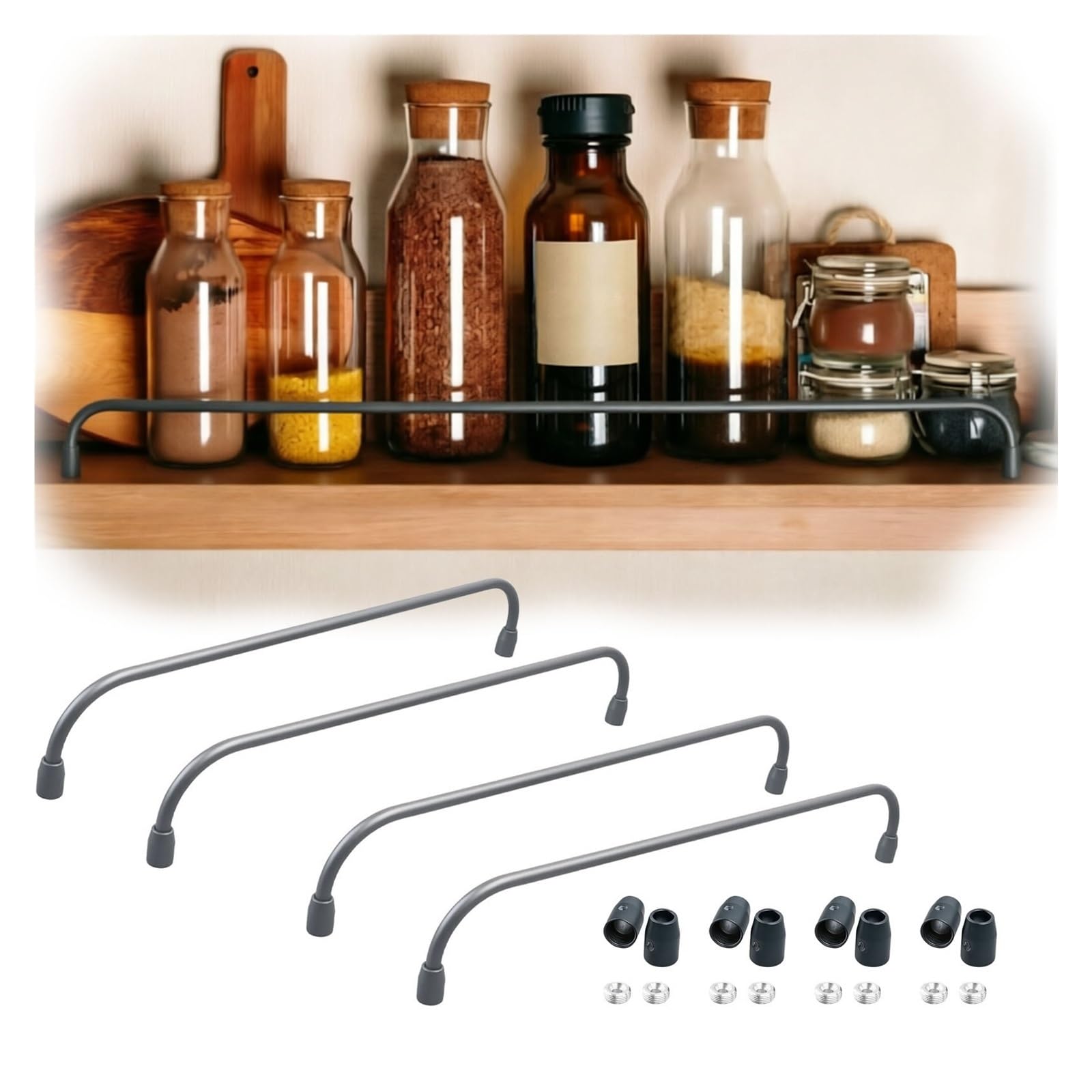 Lxlzyxsf 4Pcs Vintage Shelving Guard Rail For Kitchen Countertops Storage, Aluminum Anti-Fall Fence Set Enclosure, Office Desks/Shelf Edge Guardrail Bar(32In/81Cm,)