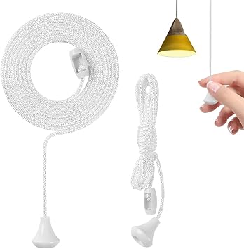 2pcs Replacement Cord Pull for Ceiling Switch, Light Switch Bathroom Light Pulls Cord, White Nylon Cord Spare Light Switch Pull Cord for Ceiling Switches Toilet Switch Lights, 1.5m