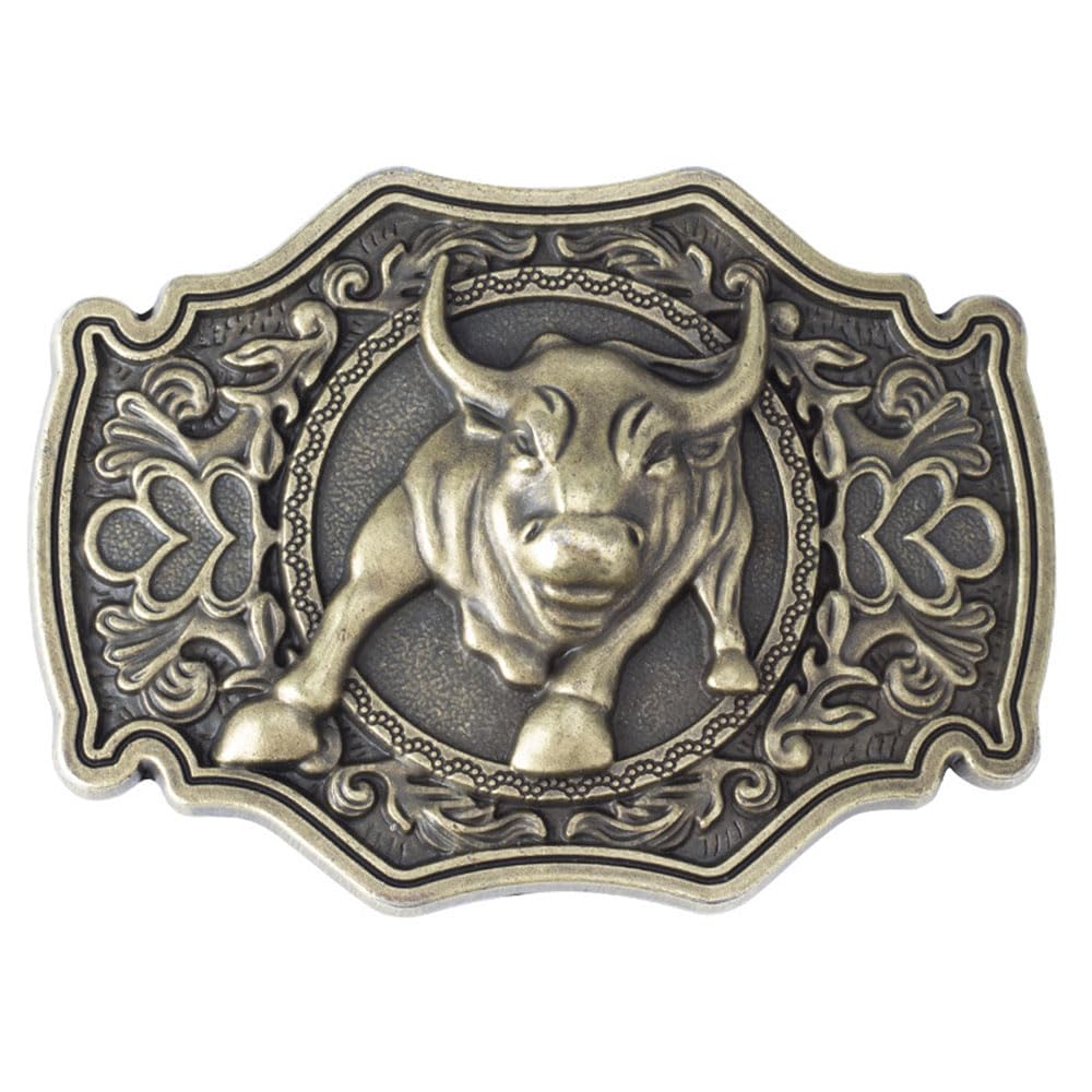 QinhBting Vintage Style Alloy Belt Buckle Western Cowboy Fashion Long Horn Bull Belt Buckles Holiday Gifts,Bronze
