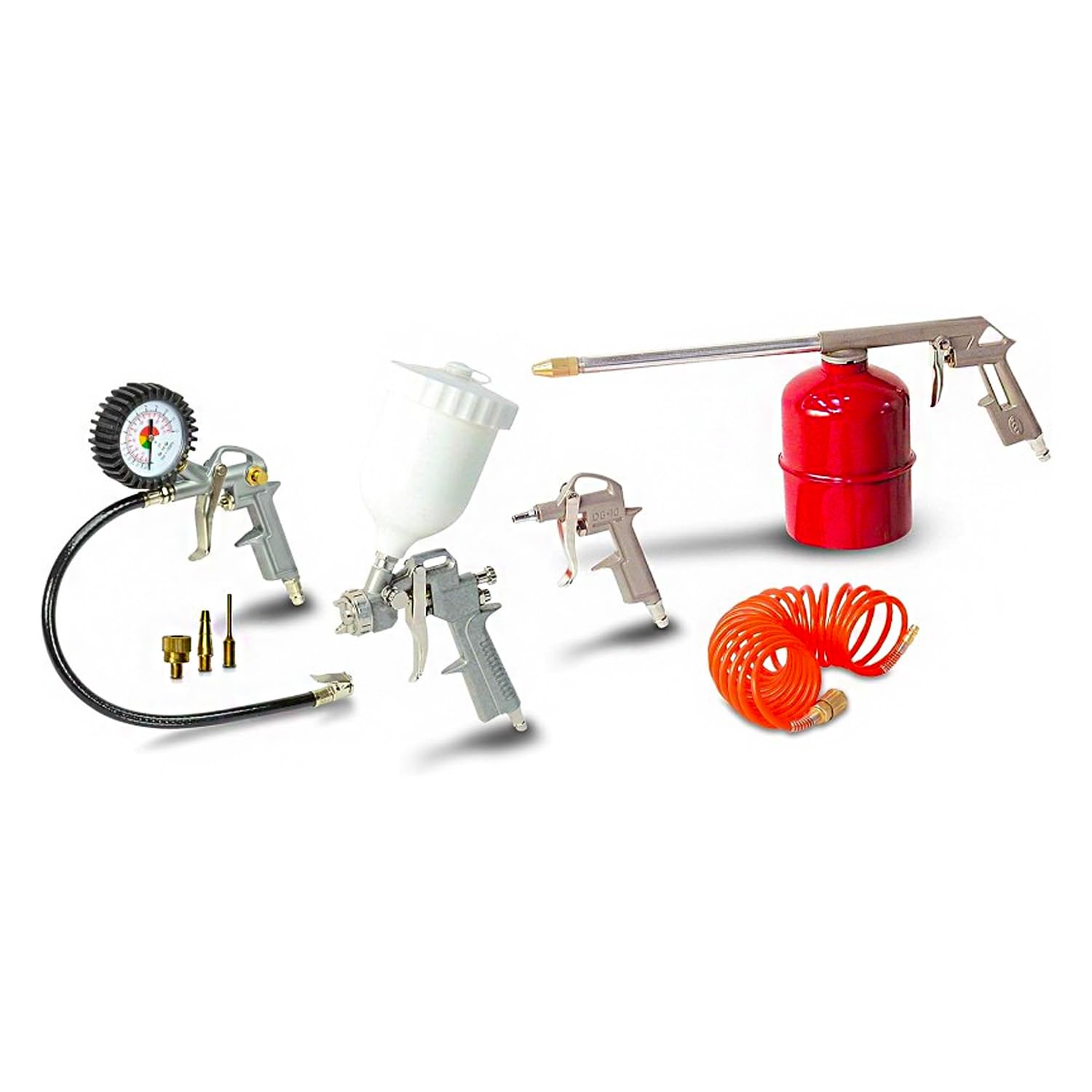 Avilia Compressed Air Gun and Airbrush Kit with 3 Guns for Washing, Tire Inflation and Compressed Air, 1 Airbrush and 1 Flexible, Ideal for Removing Dust