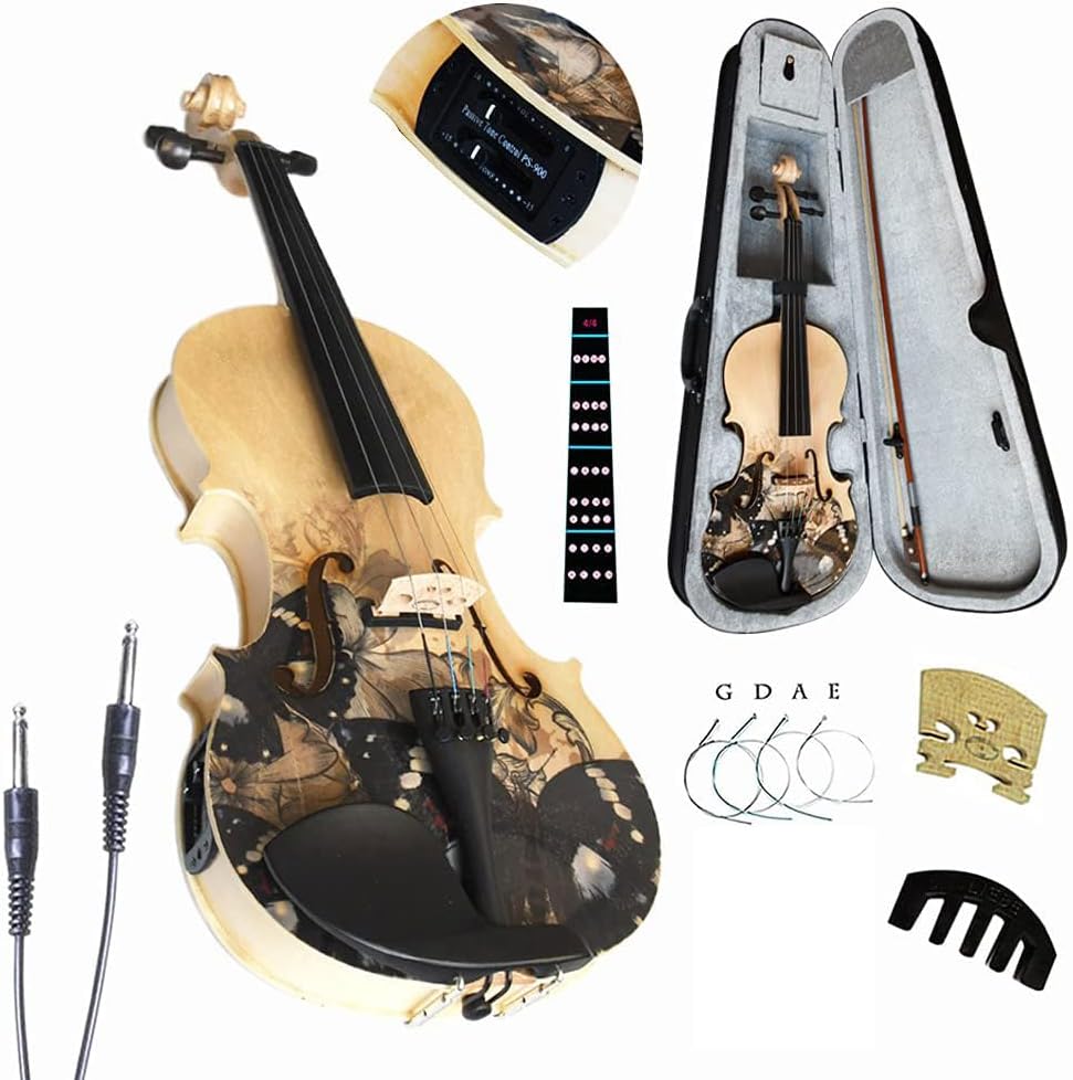 Aliyes Electric/Acoustic Violin Set for Beginners Special Designed Gift for Beginner with Hard Case,Bow,Extra Strings (4/4/Full-size)