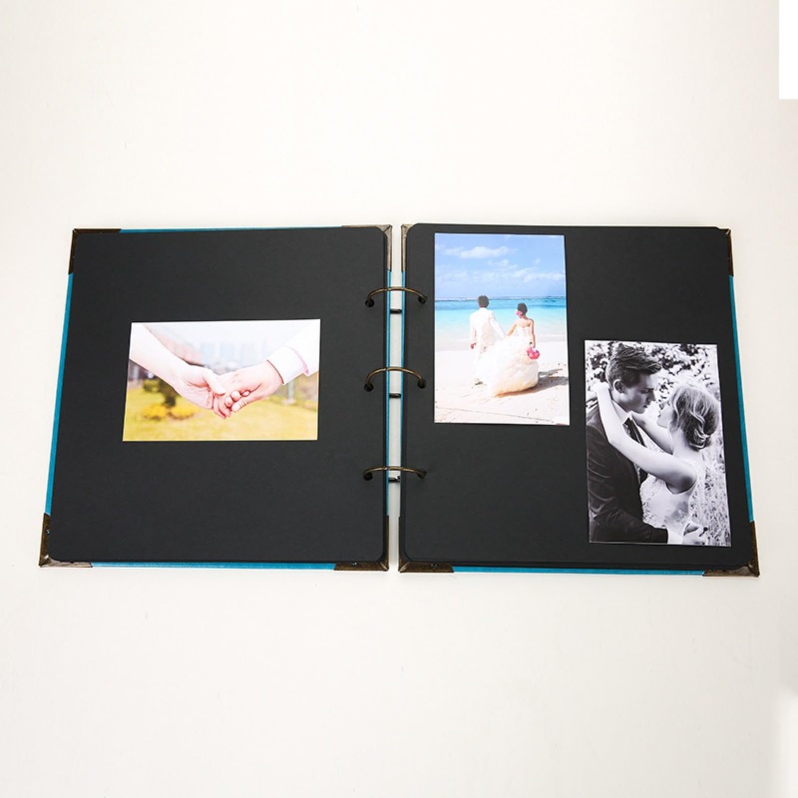 Álbum de fotos de cuero PU de 10 pulgadas, álbum de recortes de cartulina negra con anillas de hierro, álbum DIY para pegar a mano, ideal para aniversarios, viajes y vacaciones.