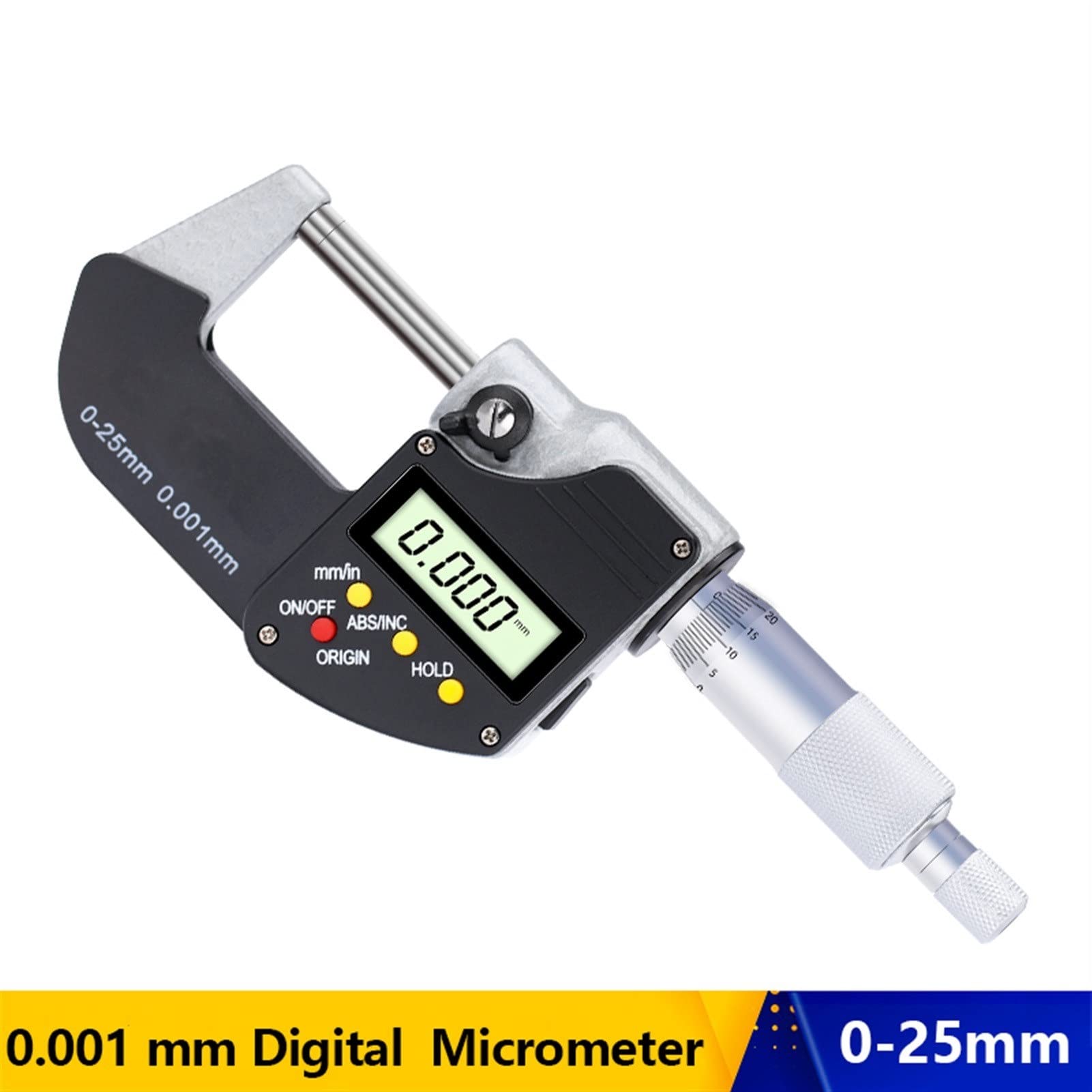 Micrómetro digital exterior de 0 a 25 mm, mediciones precisas de 0,001 mm, micrómetros de alta precisión, incluye calibrador, herramienta esencial para mediciones precisas