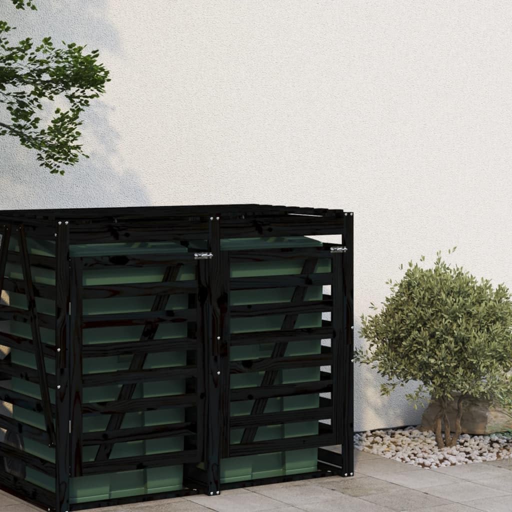 Extension d'abri de Poubelle sur roulettes Noir Bois Massif pin, Abri de Jardin Cache pour poubelles, Conteneur d'extérieur Coffre de Rangement