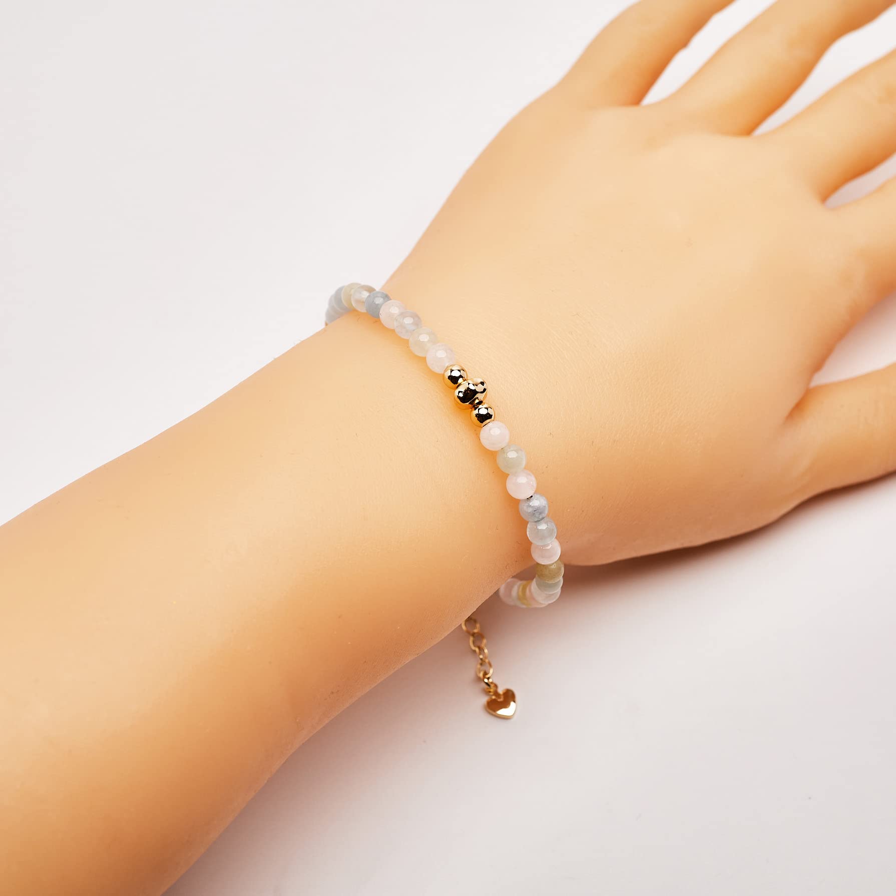 Bracciale con perline di pietre preziose per donne ragazze | Ametista quarzo rosa lapislazzuli pietra di luna guarigione braccialetto gemma di cristallo (Morganite)