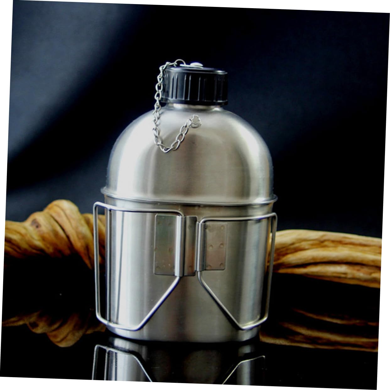 Supvox Tragbare Edelstahl Wasserflasche Militär Wasserkocher Satz 1l Langlebig Dicht Camping Reisekessel Outdoor Flüssigkeitsbehälter