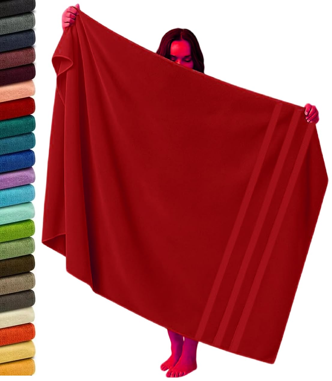 manucci Jumbo Bath Sheet Oversized For Adults 100 x 200 cm Extra Large Size Super Soft 100% Egyptian Cotton Quick Drying XXL Bath Sheet Towels Bathroom, Beach, Spa, Hotel and Pool 600GSM (Red)