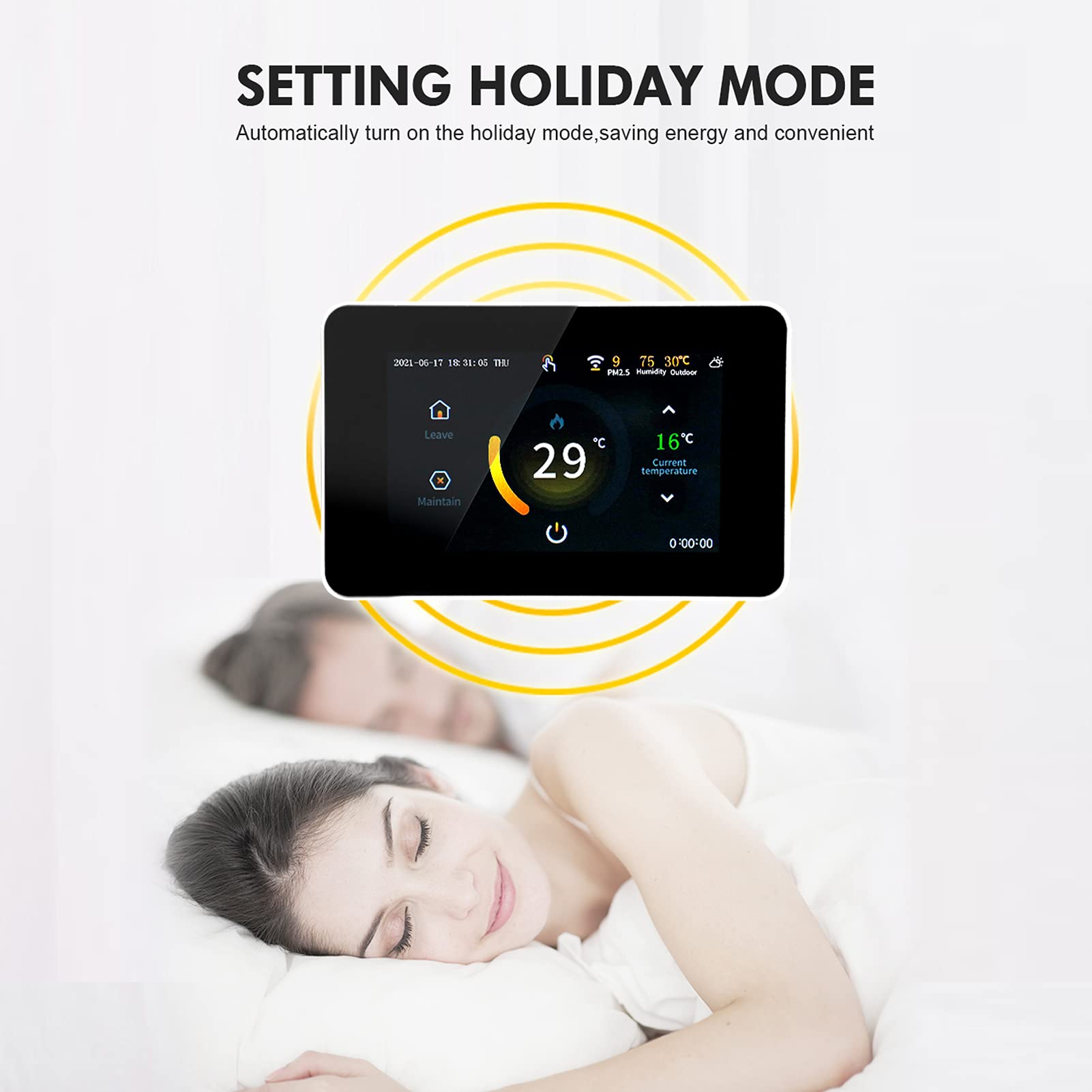 Digital Raumthermostat Fußbodenheizung WiFi Smart Thermostat, 4,3 Zoll LCD-Touchscreen, Wöchentlich Programmierbar, Wetteranzeige, Kompatibel mit Google Home/Alexa, APP Fernbedienung