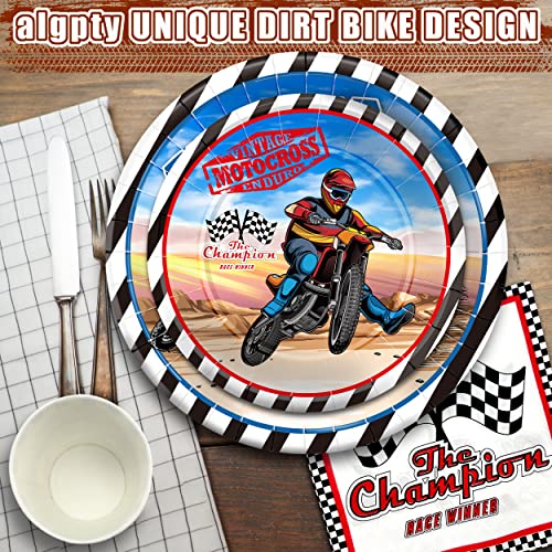 Image of Dirt Bike Decorations Plates Set | Service for 20 | Dirt Bike Birthday Supplies with Dinner Plates, Dessert Plates, Cups, Tablecloth | Dirt Bike Motocross Motorcycle Tableware for Kids