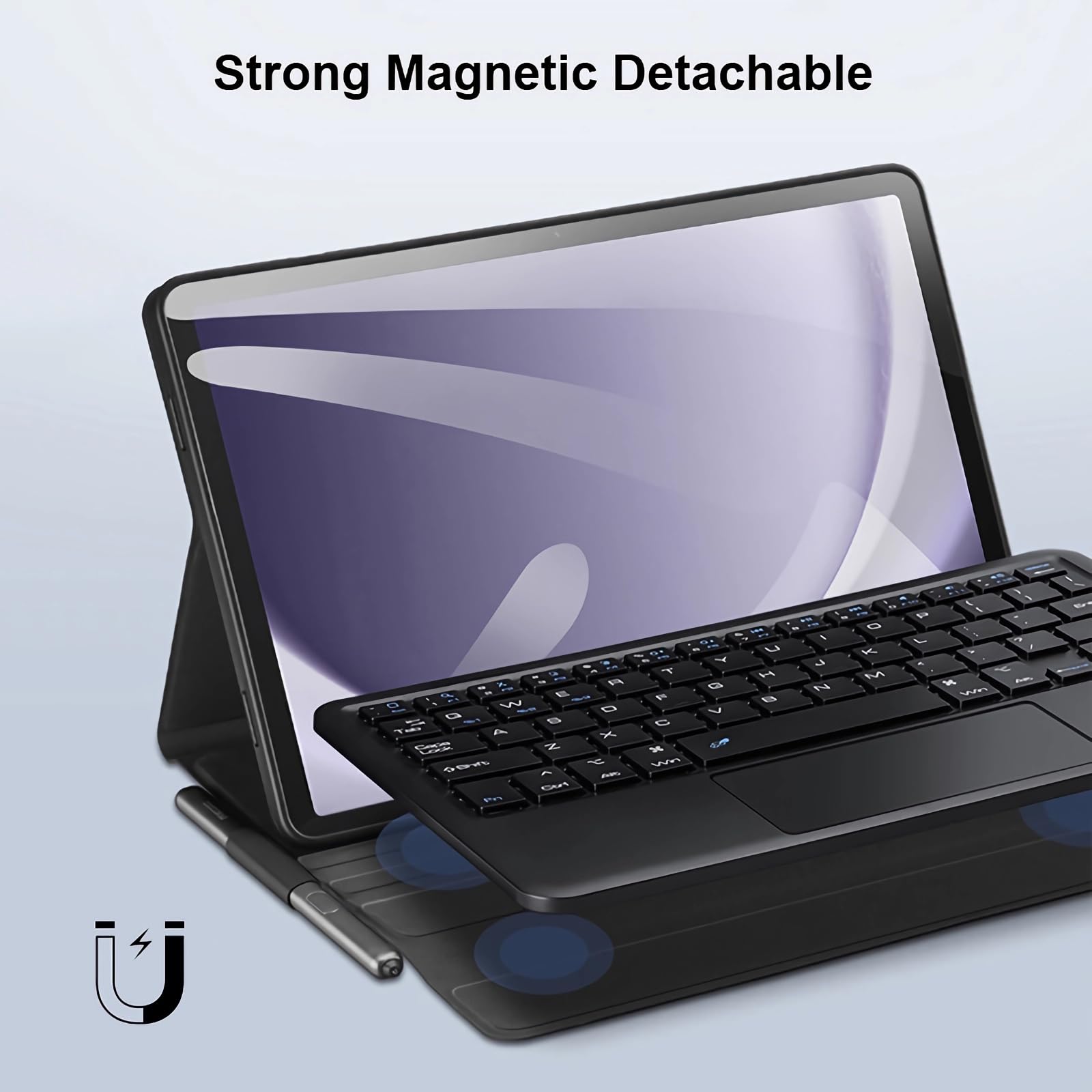 Etui z klawiaturą do Samsung Galaxy Tab A9 8,7 cala 2023 (SM-X110/SM-X115), Wbudowany Uchwyt Na Ołówek, Magnetyczna Odłączana Klawiatura Bezprzewodowa z Myszą Bluetooth