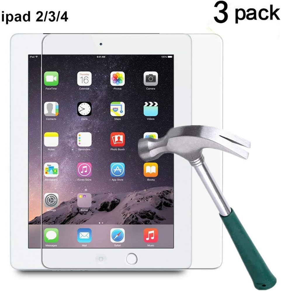 TANTEK l230 Hd Clear, Anti Scratch, Glare, Fingerprint, Tempered Glass Screen Protector for Apple iPad 2/3/4, 3 Piece