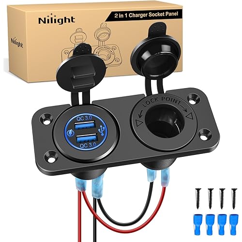 Nilight QC 3.0 Dual USB Charger and Cigarette Lighter Socket Pre-Wired 12V-24V with Cigar Power for Cars Trucks