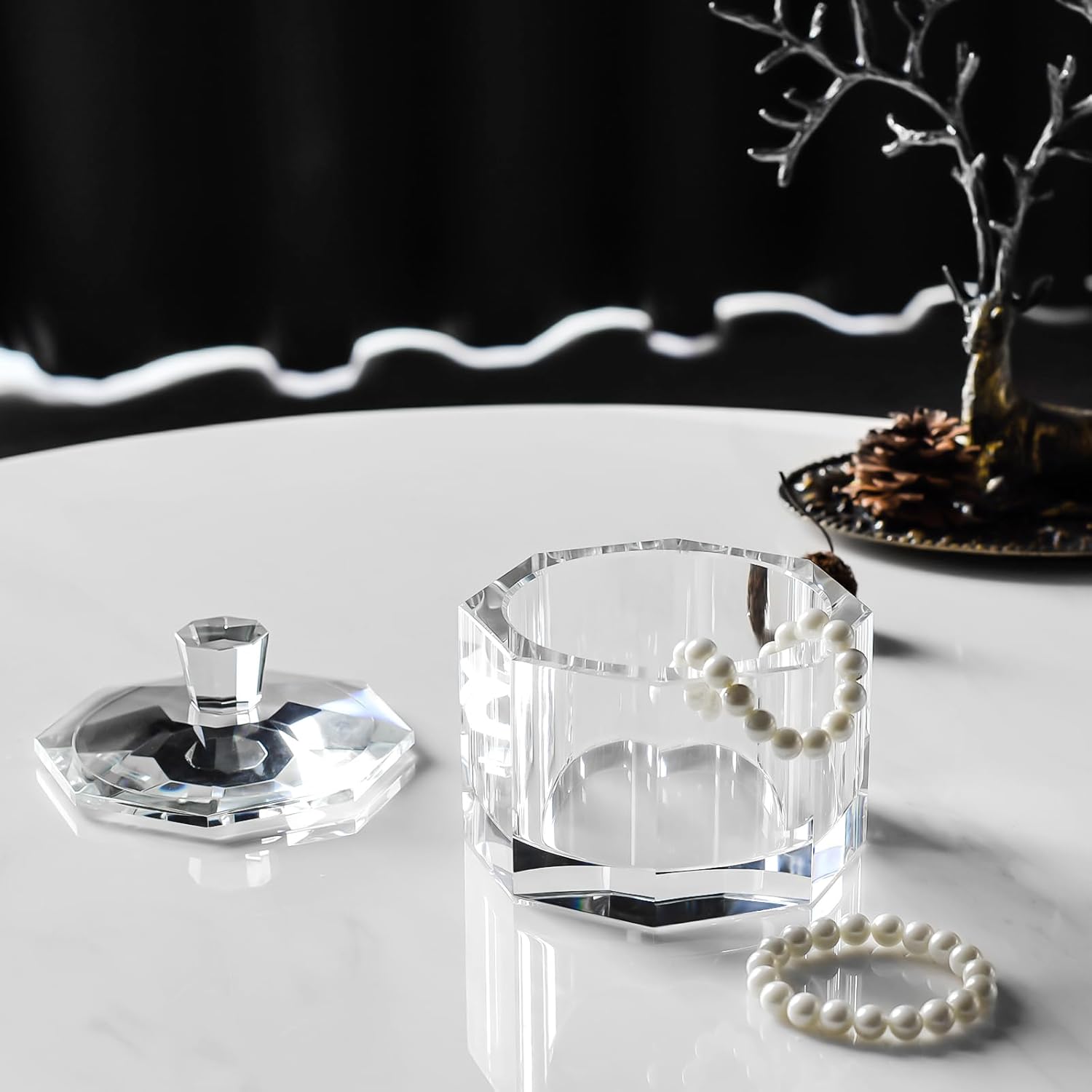 Crystal Candy Dish with Lid Hand-Cut Home Decorative Jewelry Box/Jar W 5" x H 5" with Multi-faceted, Comes With Gift Box
