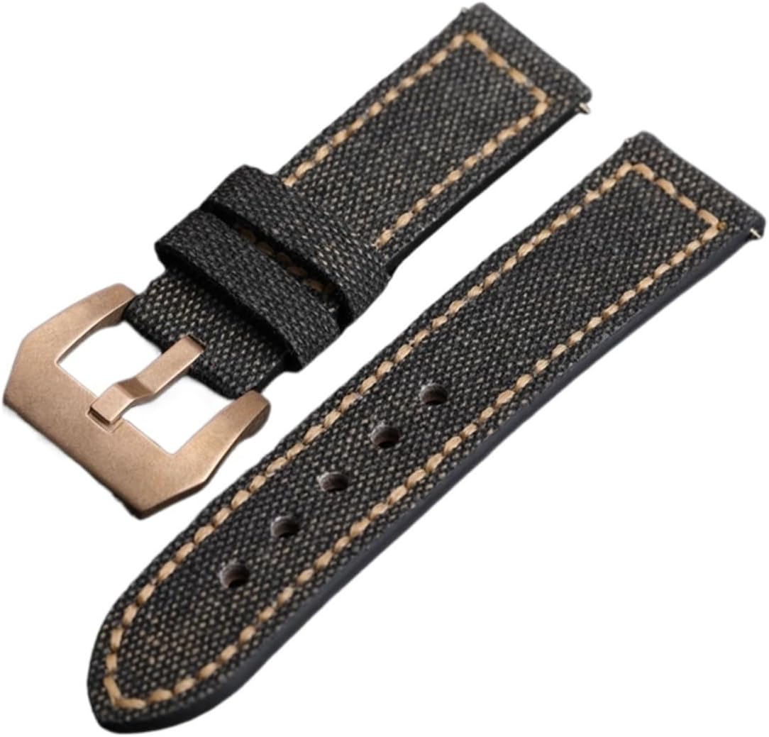 MJMT06 Canvas Leather Strap, 20 22 24MM Suitable Compatible with Bronze Watch Copper Watch Men's Bracelet, Suitable Compatible with PAM111 411 Men's Leather Br