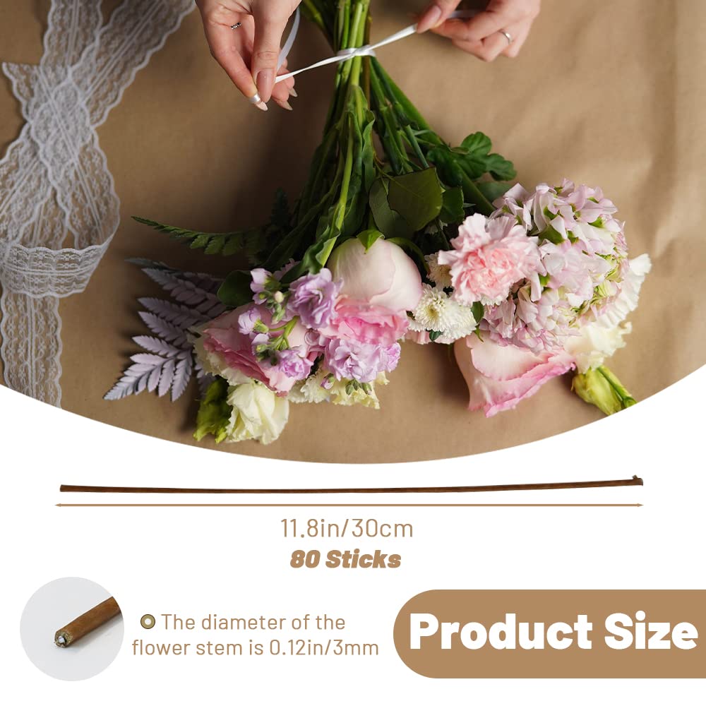 80 szt. kwiatowy drut, 30 cm, długość 3 mm, średnica łodygi kwiatowe, drut kwiatowy owinięty papierem, drut kwiaciarski do sztucznych kwiatów, wieniec, bukiet (brązowy)