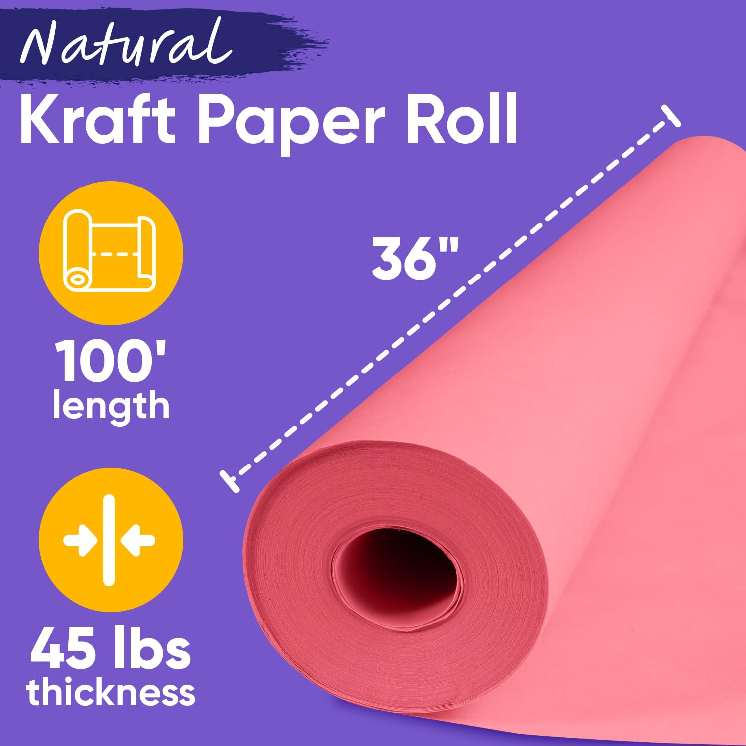 Paclord Rouleau de papier kraft rose de 91,4 cm x 3048 cm, épaisseur de 20,4 kg, papier artisanal pour école, papier coloré, emballage cadeau, papier d'emballage pour déménagement