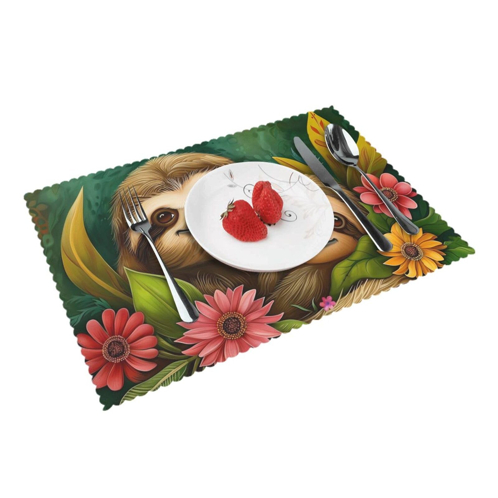 Colorful Sloth Placemats Set of 4 Print Table Mats Place Mats Table Decor for Kitchen Dining 12X18 in