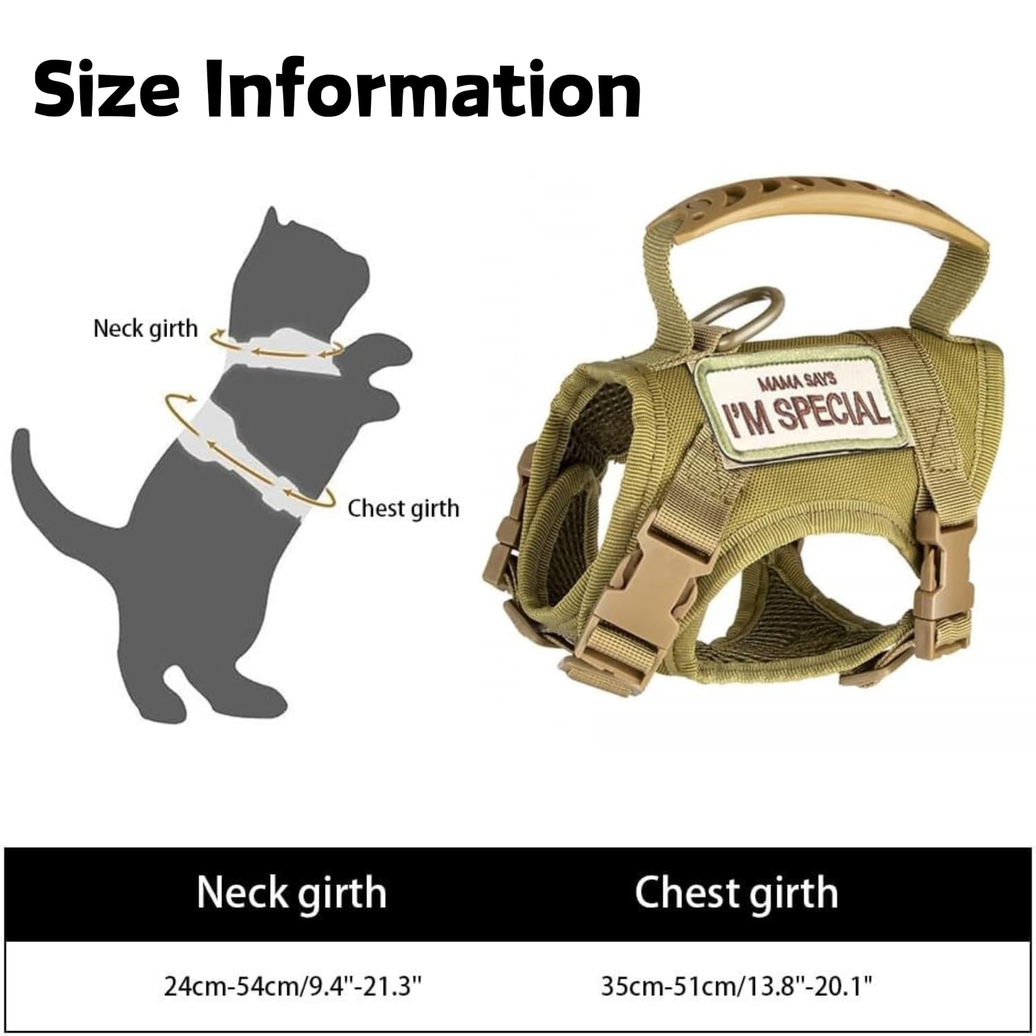 Tactical Cat Harness and Leash Set for Walking Escape Proof Adjustable Large Cat Vest Harness with Patches Soft Mesh Padding Rubber Handle Easy to Control (Khaki Harness & Leash)