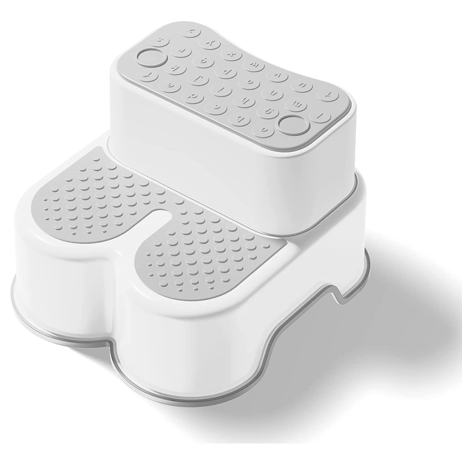 U-HOOME 2 in 1 Step Stools for Kids and Adults, Toddler Step Stool for Toilet Potty Training, Detachable Potty Stools with ABC and Handles, Anti-Slip Stackable Double Up Two Foot Step Stool (Grey)