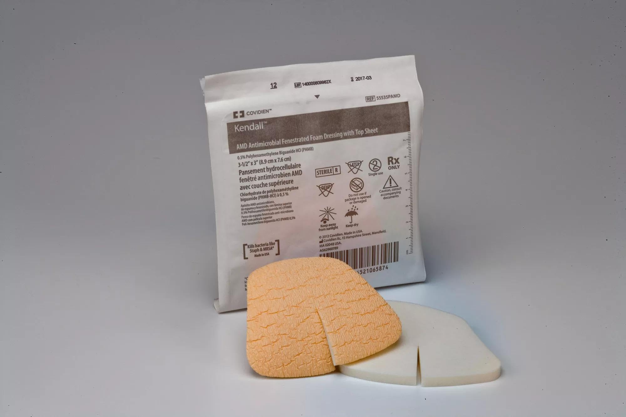 Kendall™ Absorbent Fenestrated Antimicrobial Foam Dressing, with Top Sheet, 3.5 x 3IN