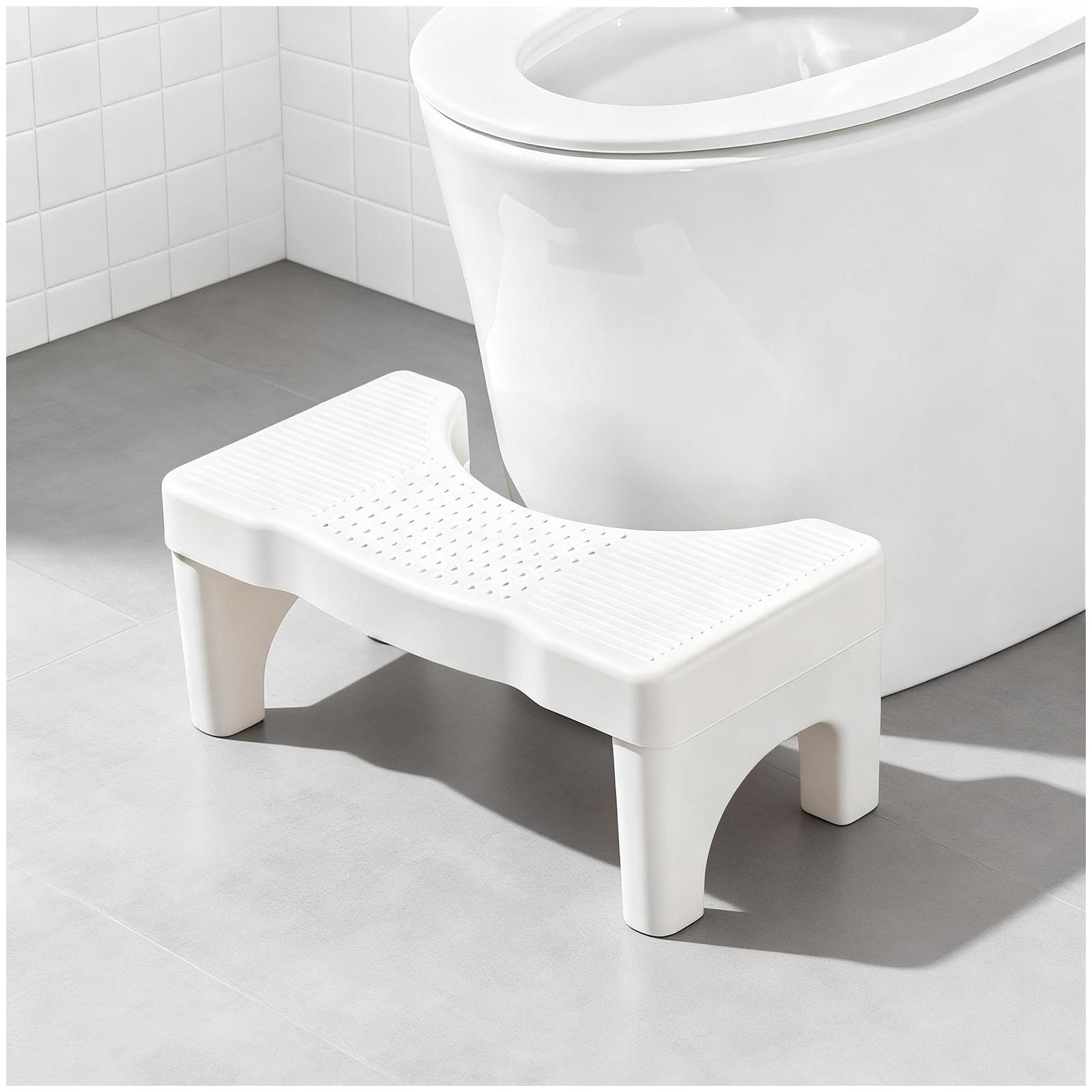 Toilettenhocker Erwachsene-Ergonomischer Klohocker, Anti-Rutsch WC Hocker gegen Verstopfung, Hocker Toilette für eine Natürliche Hockposition (40x21x17cm, Weiß)
