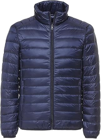 DU490 Men's Down Jacket Lightweight Windproof Storage Bag Included Cold Protection Down Light Down Coat 3XL, Navy