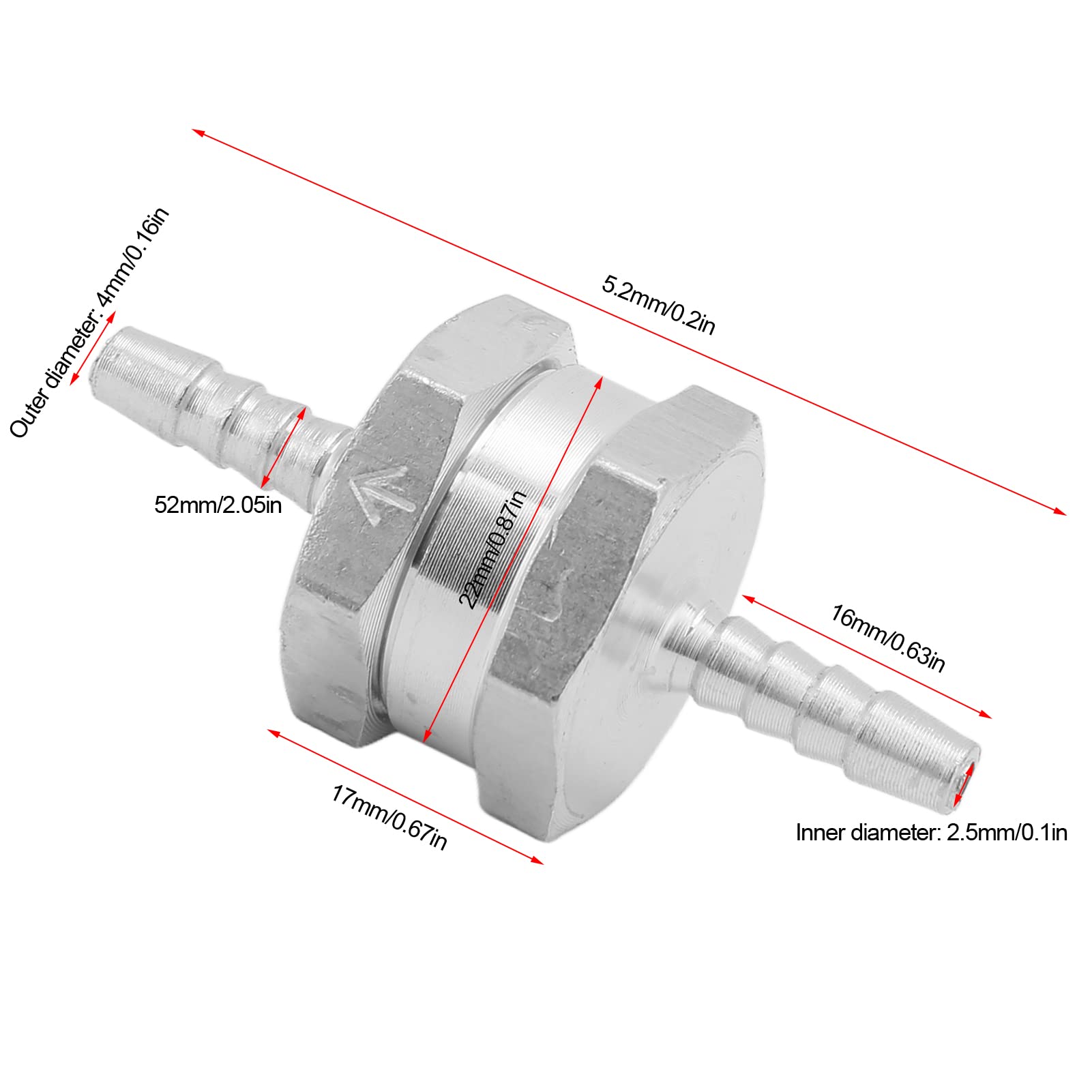 2 Pezzi Valvola di Non Ritorno con 6 Clip a Molla, Valvola di Ritegno, Valvola Ritegno Alluminio, Valvola Unidirezionale, Unidirezionale Carburante Valvola, per Auto Diesel Acqua Olio di Cromo (6mm