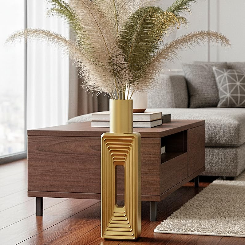 Elegant Gold Floor Vase 24-Inch Tall Large Modern Vases for Home Decor Rectangular Resin Vase for Dried Flowers Pampas Grass & Feathers
