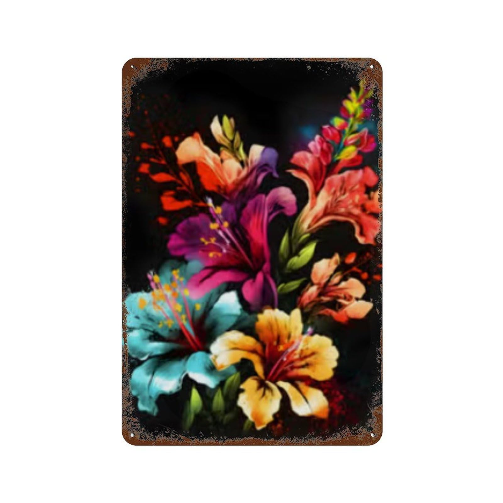 Colorful Flower Bouquet Print Weathered Tin Sign 11.8"x7.9", for Basement, Hobby Room And Garage Decor, Rustic Home Decor