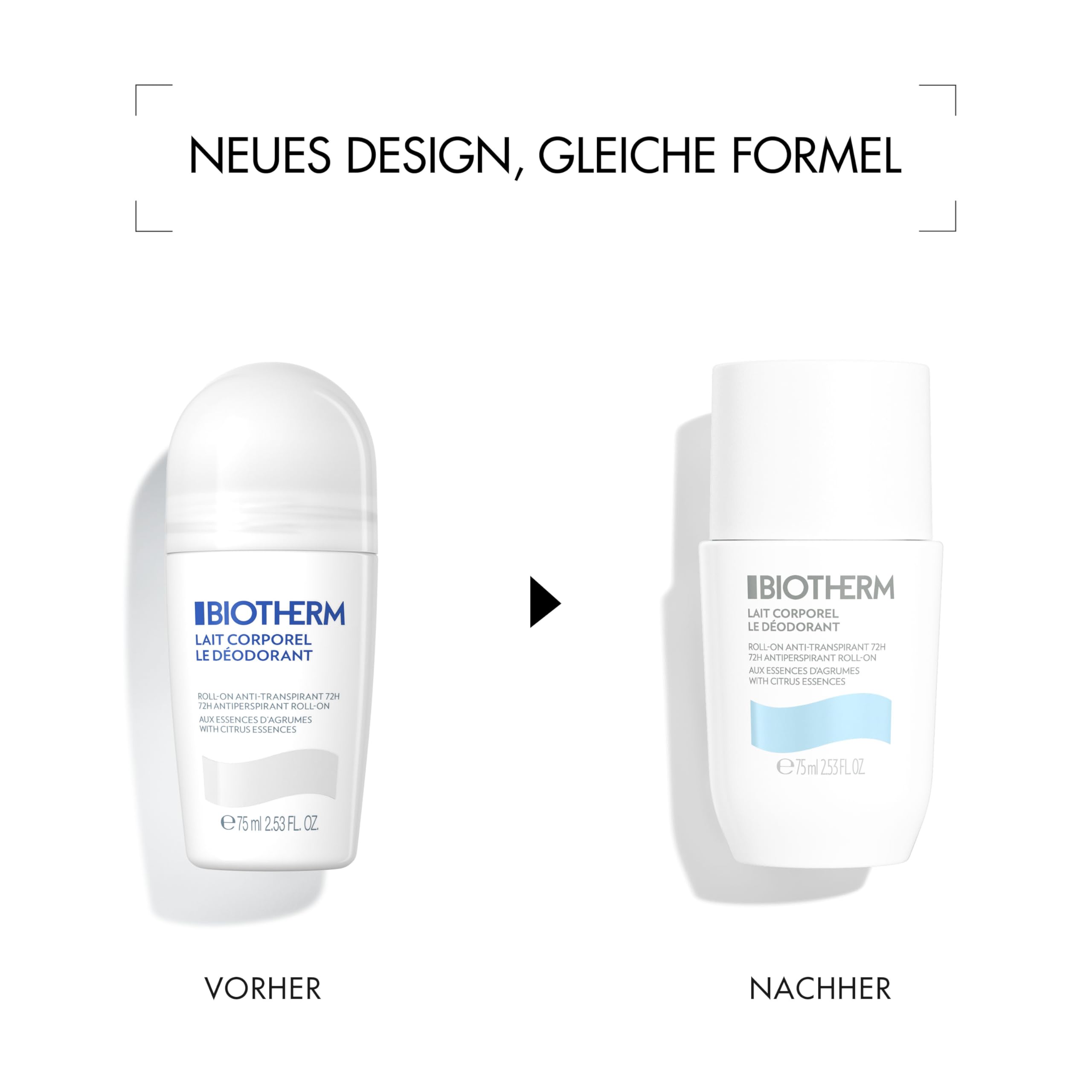 Biotherm Lait Corporel Deo Roll-On, pflegendes Deodorant mit fruchtigem Duft von Orange, Mandarine und Bergamotte, schützender Deoroller für Damen, gegen Schweiß und Achselnässe, 75 ml
