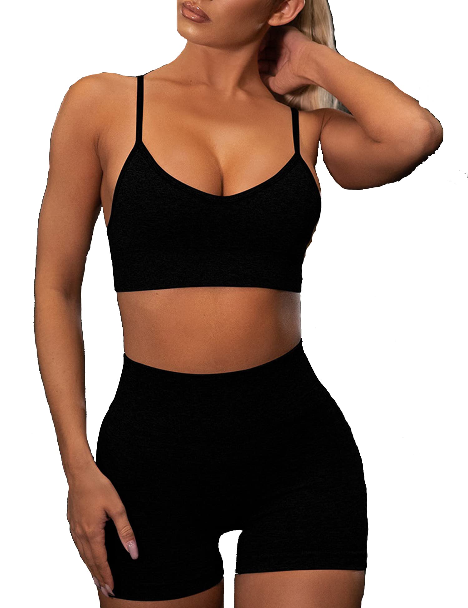 Womens Yoga Outfits 2 Piece Set Seamless Workout Athletic Gym High Waist Leggings with Sport Bra Set