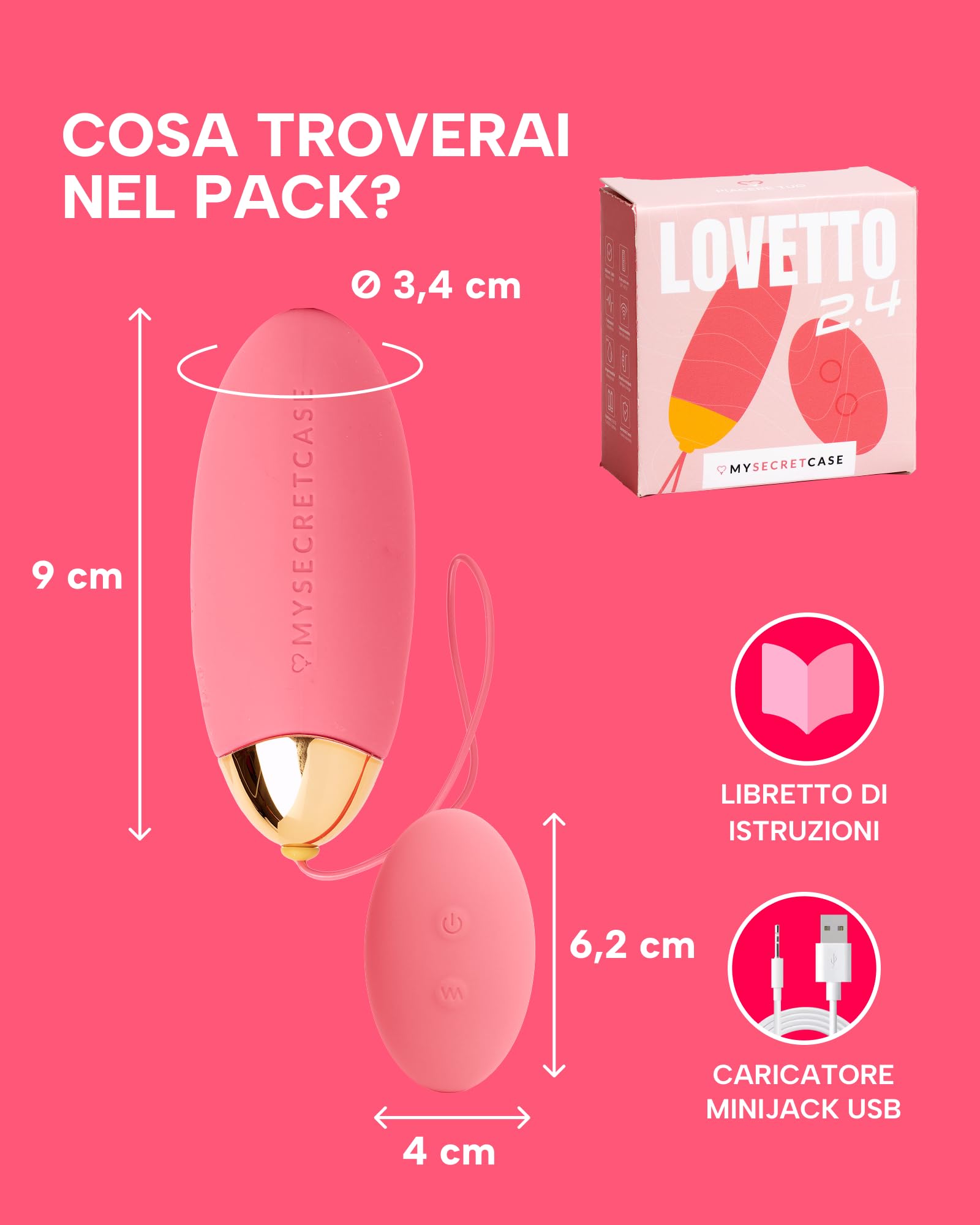 MySecretCase Ovetto Vibrante Donna Telecomando Vibratoreper Donna Professionale 9 Vibrazioni Sexytoysys Donna Vibratore Wireless Comando a Distanza fino a 10m Impermeabile (Rosa)