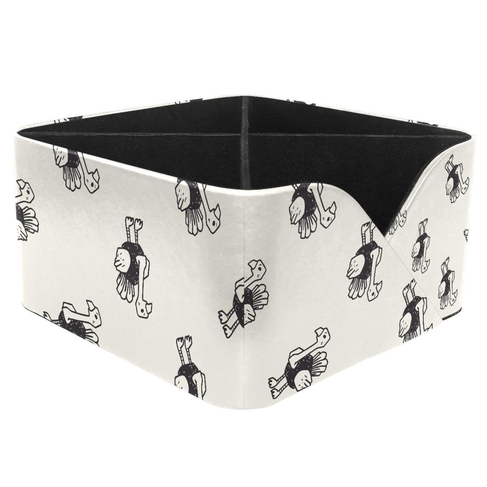 KengjuTesu Ostrich Pattern Desktop Organizer Pen Holder, Rectangular Pencil Cup for Office, Study and Makeup Stations