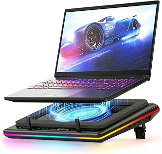 llano RGB Laptop Cooling Pad with Powerful Turbofan Gaming Cooler Radiator with Infinitely Variable Speed, Touch Control, LCD Screen, 3-Port USB Hub, Seal Foam for Notebook Computer 15-19in